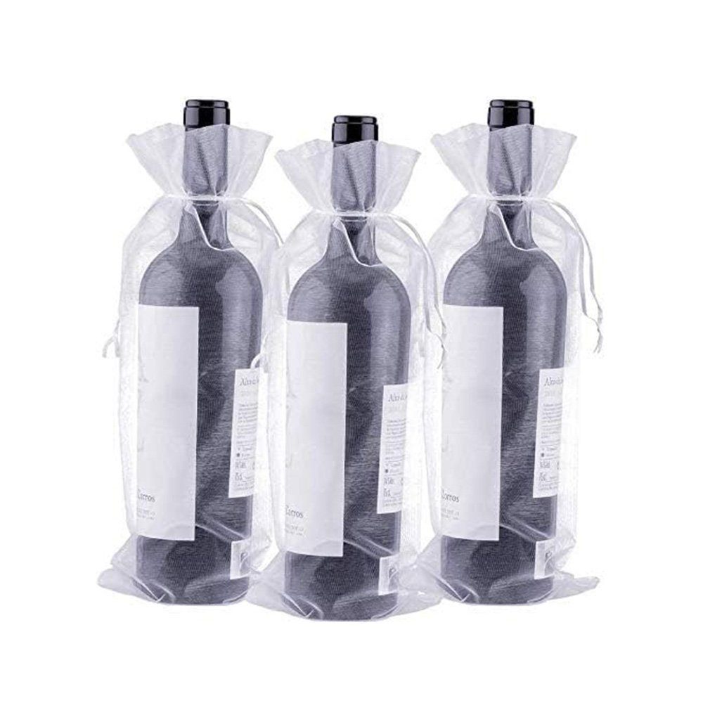 FELIXLEO Weinflaschenhalter Weintasche Geschenkbeutel Weiß Organza mit Kordelzug 14x37CM 30 Stück