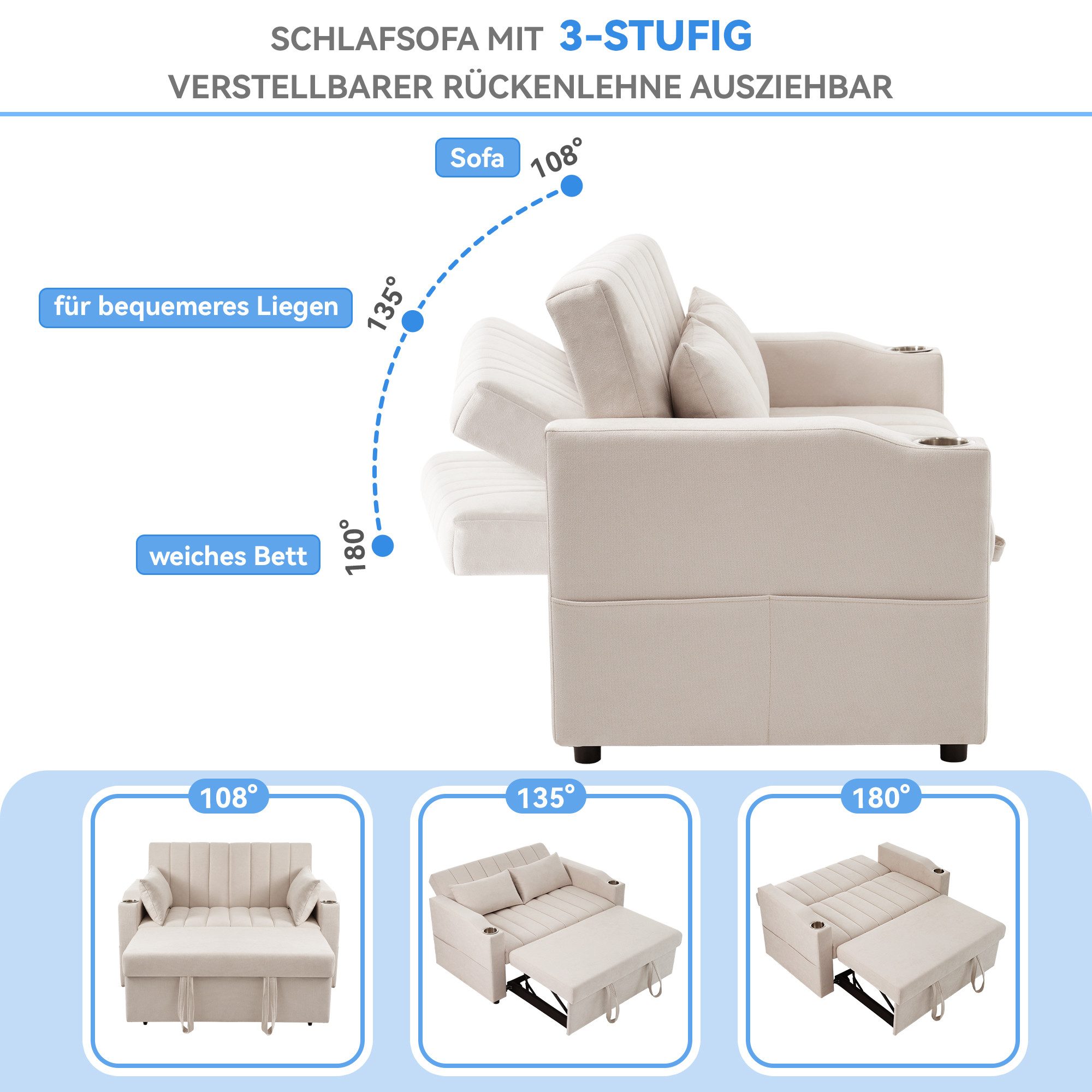 HAUSS SPOLE Schlafsofa mit Schlaffunktion couch Doppelsofa mit verstellbarer Rückenlehne