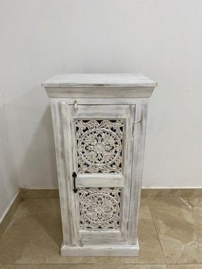 Oriental Galerie Mehrzweckschrank Weiße Kommode kleiner Schrank Indien Weiß 107cm Flurschrank schmal hoch, Diele, Nachtschrank, Landhaus