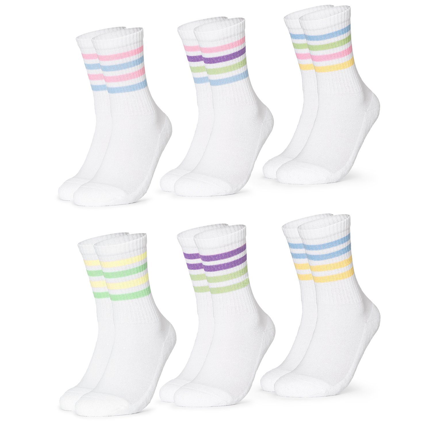 Tennis Sportsocken 80s Pack (Modell: Damen 6er (6-Paar) Socken OCCULTO Steffi) Retro