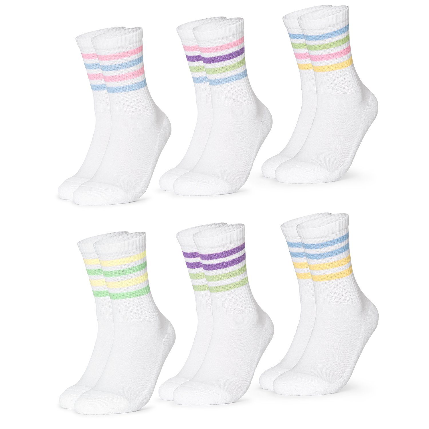 OCCULTO Sportsocken Damen Retro Tennis Socken 6er Pack (Modell: Steffi) (6- Paar)