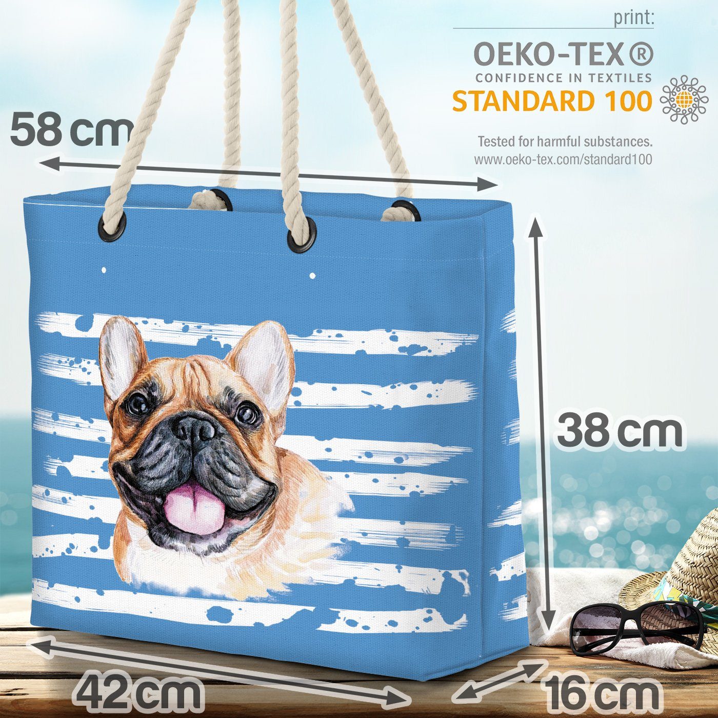 Hund VOID Bulldogge (1-tlg), blau Strandtasche Französische Frenchie