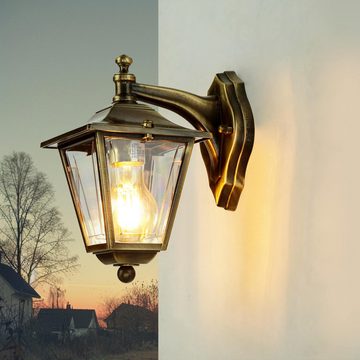 Licht-Erlebnisse Außen-Wandleuchte LEROS, ohne Leuchtmittel, Wandlampe aus Messing IP43 Rustikal Balkon Haus Terrasse Haustür