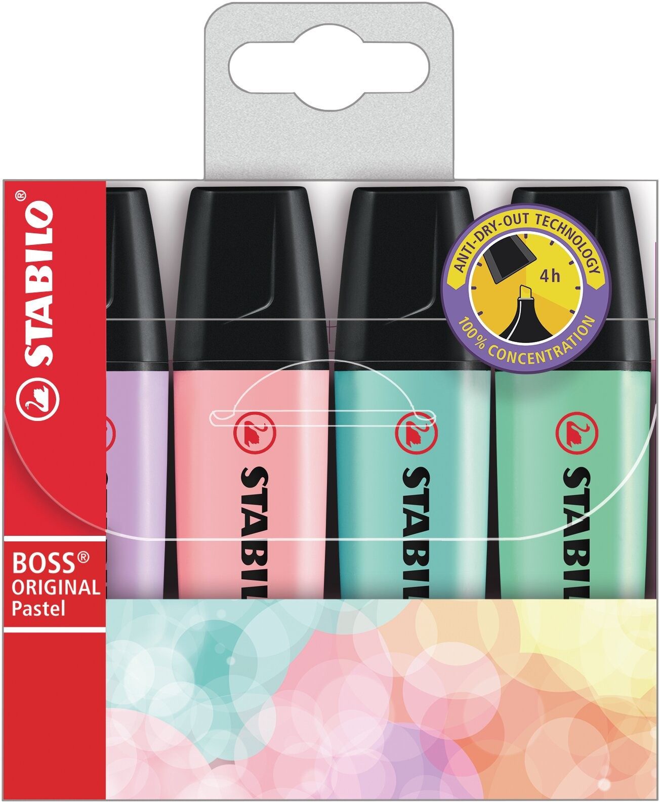 STABILO Faserstift Textmarker BOSS ORIGINAL Pastel 4er Set Pastellfarben, Anti Dry Out Technology