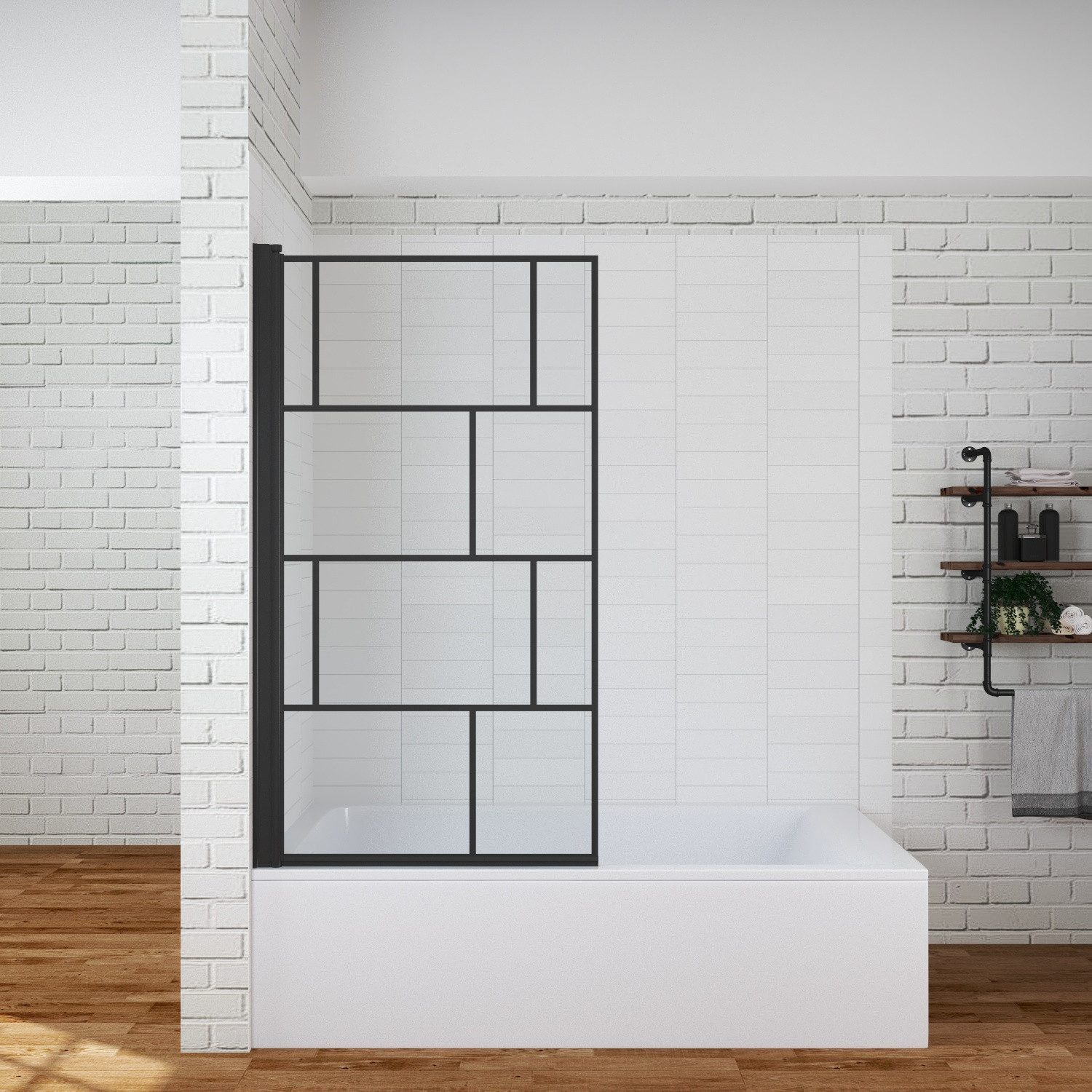 AQUABATOS Badewannenaufsatz Eck Glas schwarz ohne Bohren mit Handtuchhalter 1 teilig 80x140cm, 5 mm Einscheiben-Sicherheitsglas (ESG) mit Nanobeschichtung, schwarze Optik, Bohren/ohne Bohren, ohne Handtuchhalter