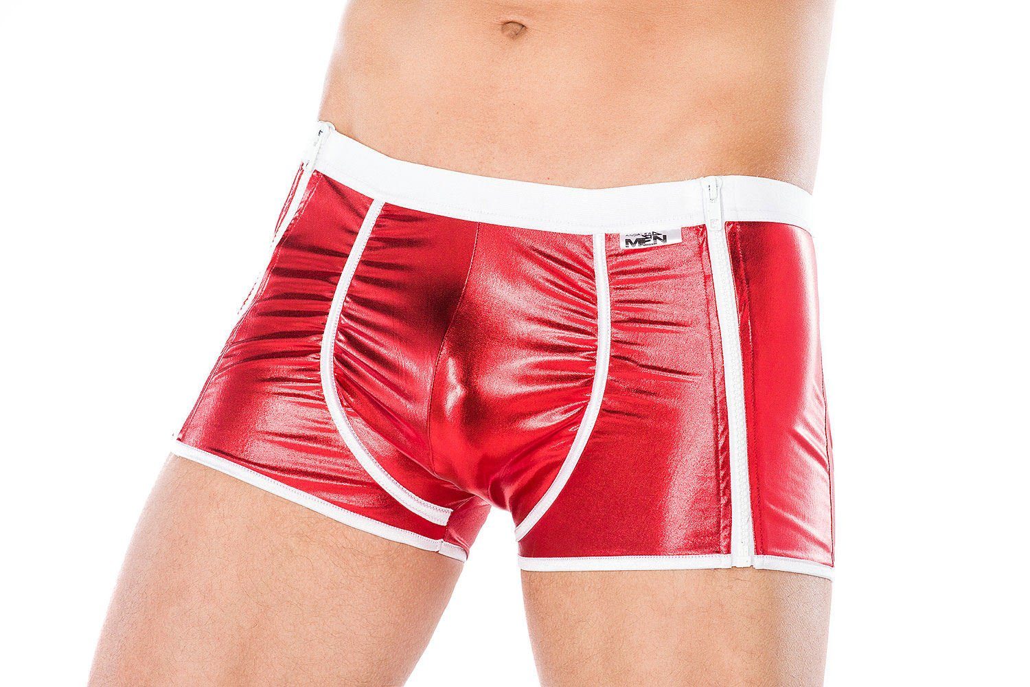 Andalea Boxershorts Wetlook-Boxershorts mit Reißverschlüssen Weihnachts  X-Mas Herrenslip Slip Männer in rot, Made in EU