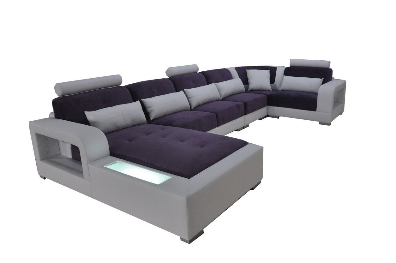 JVmoebel Ecksofa Leder Sofa+USB Couch Wohnlandschaft Eck Garnitur Modern Polster U Form Lila