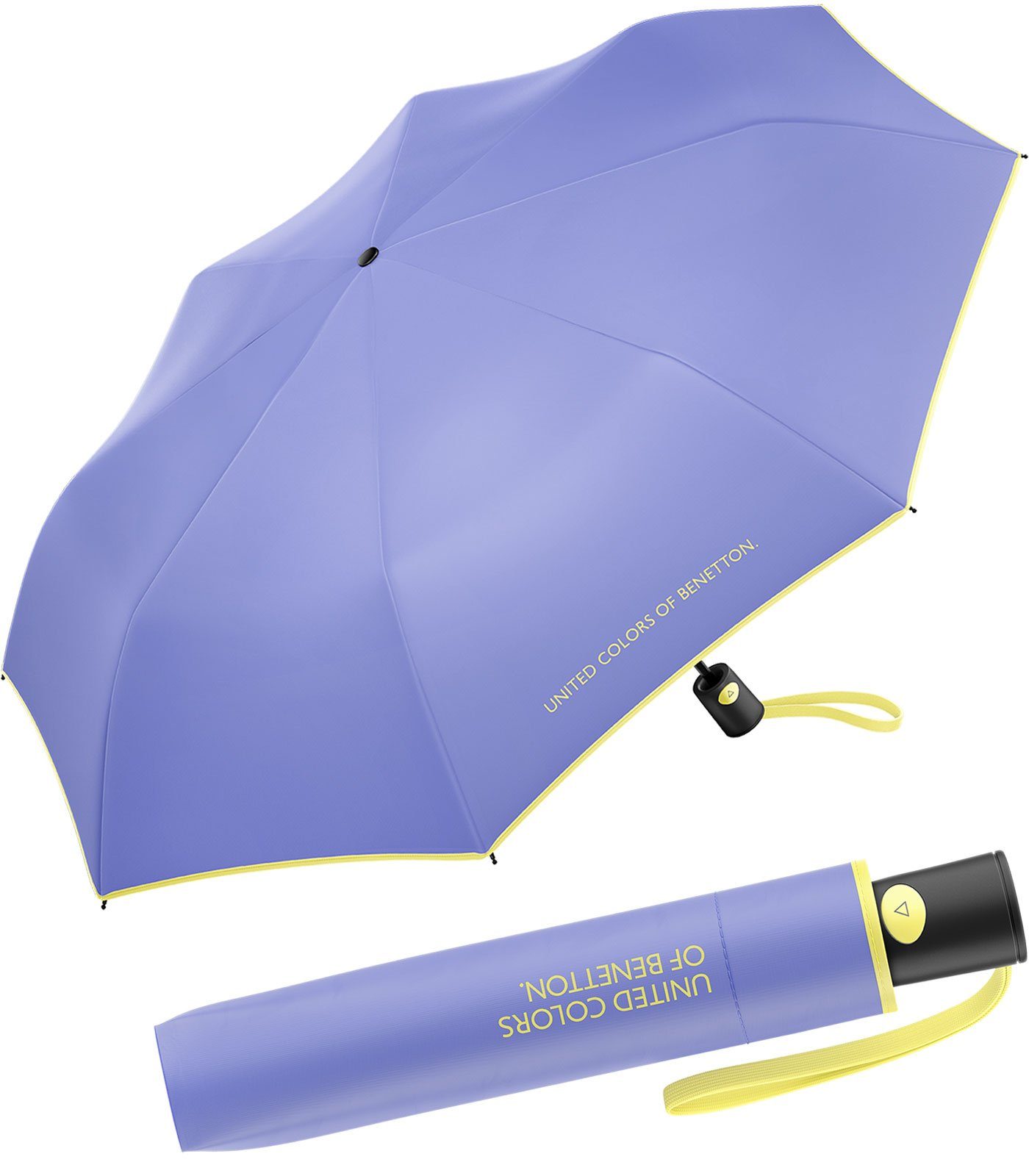 United Colors Saum periwinkle, kontrastreichem Automatik mit Modefarben of deep lila-hellgelb Taschenregenschirm leuchtende 2023 Mini - FS Benetton