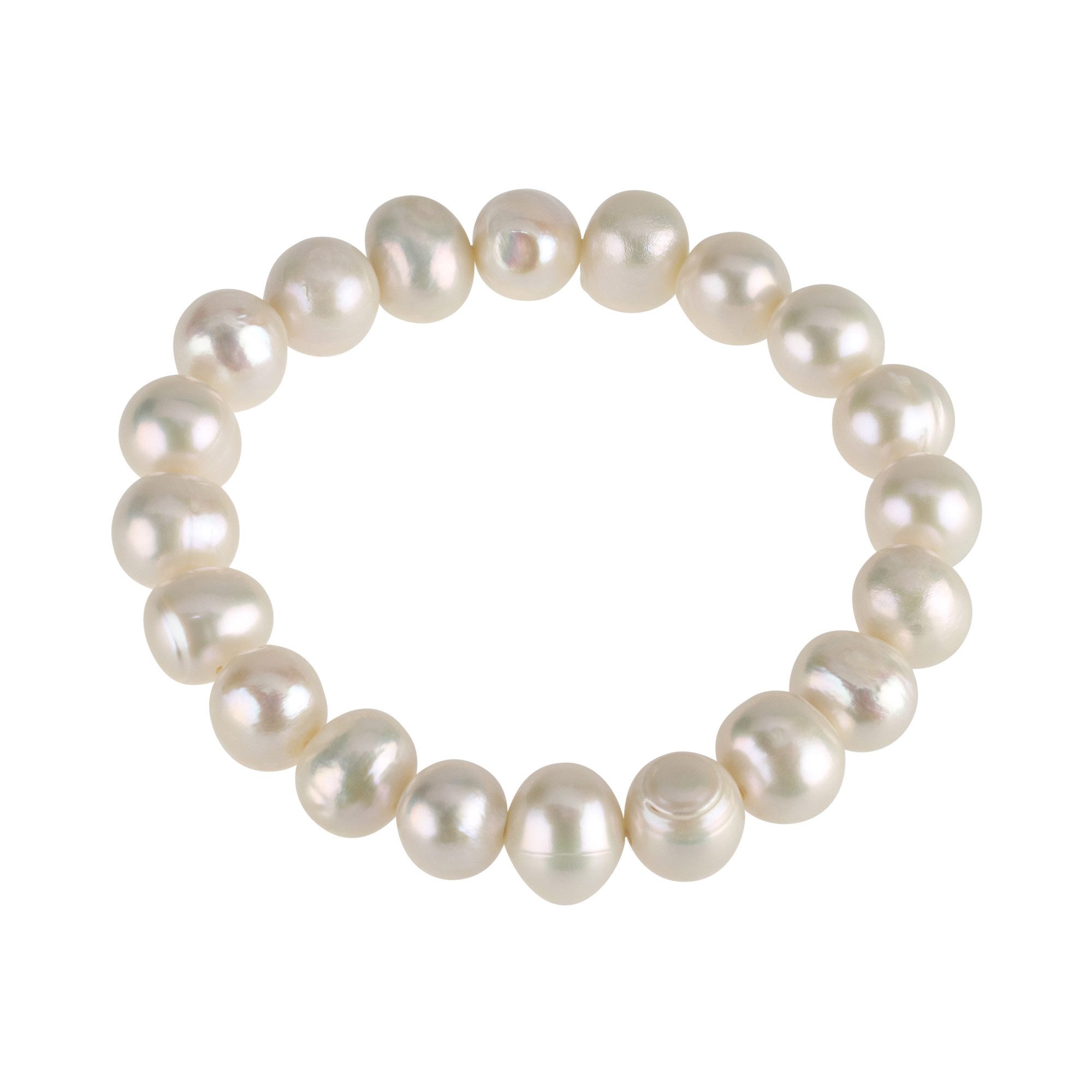 Schmuck Krone Silberarmband Armband aus Süßwasser-Perlen creme weiß, dehnbar