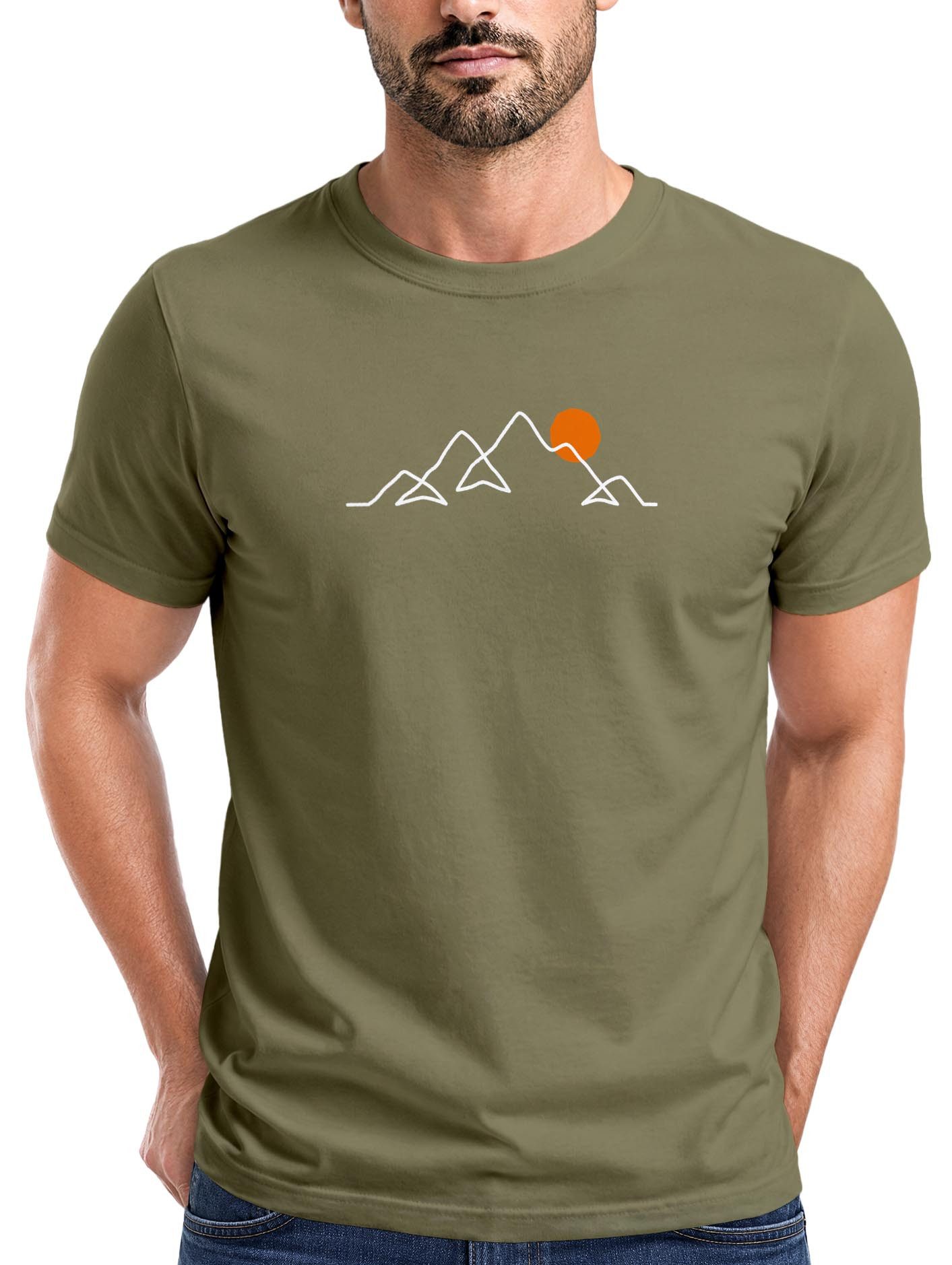 Neverless Print-Shirt Herren T-Shirt Frontprint Line-Art Berge Wandern Natur Outdoor mit Print