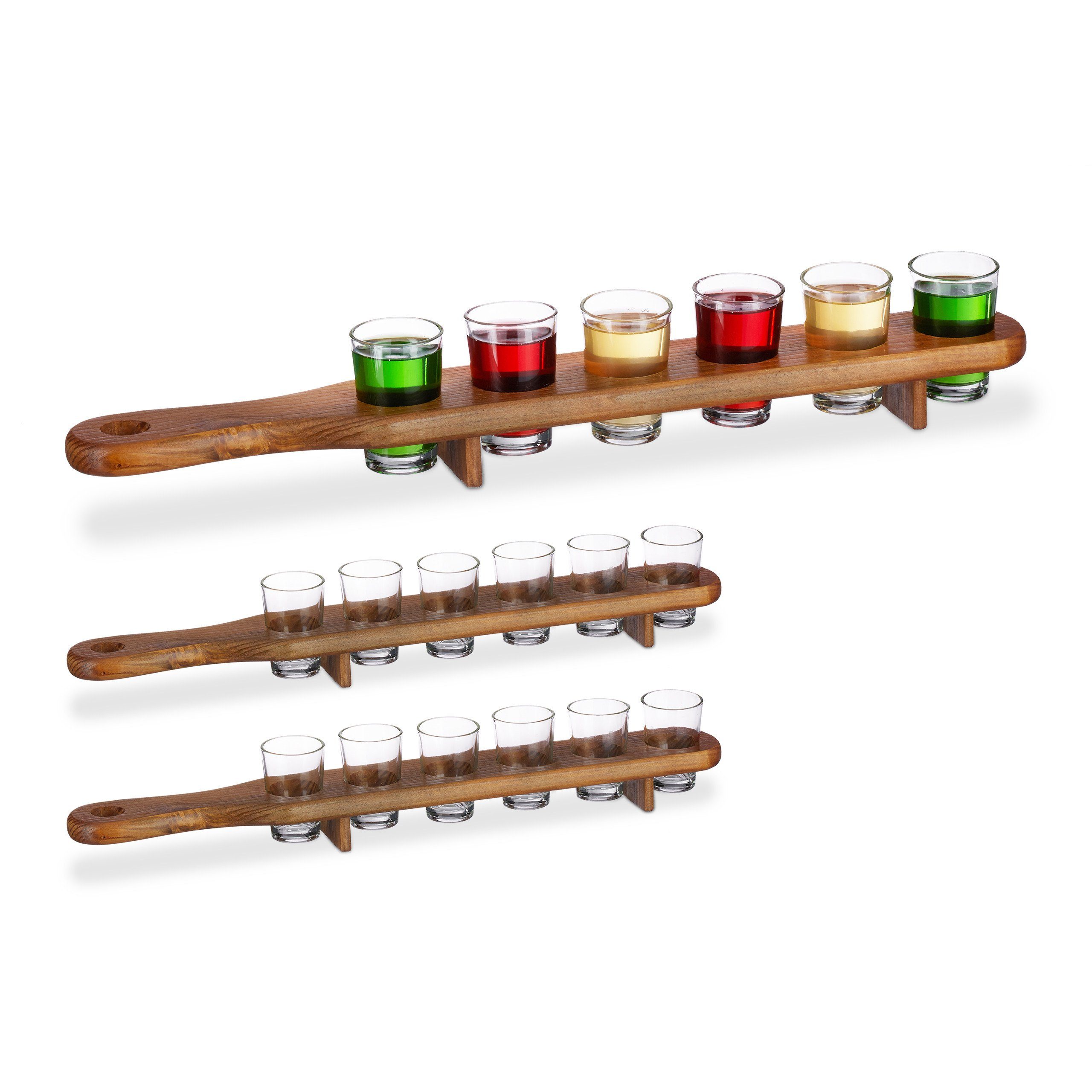 Gläser-Set 3 x Schnapsbrett Holz mit je 6 Gläsern