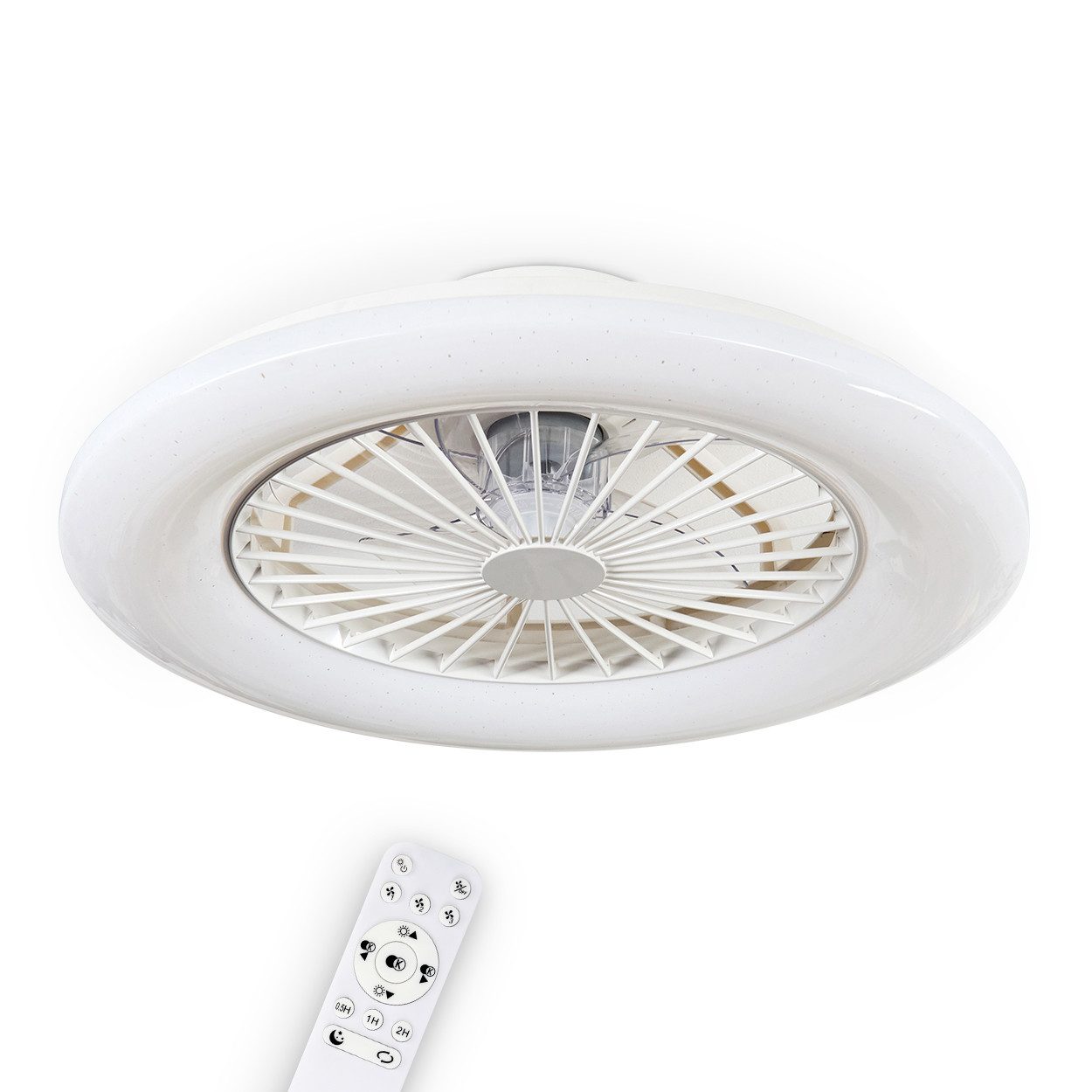 hofstein Deckenventilator Ventilator aus Kunststoff in Weiß/Glitzereffekt, moderne Deckenleuchte, Ø 50 cm, m. Fernbedienung, 40 W, 1700 Lumen, 3000-6500 Kelvin, mit CCT