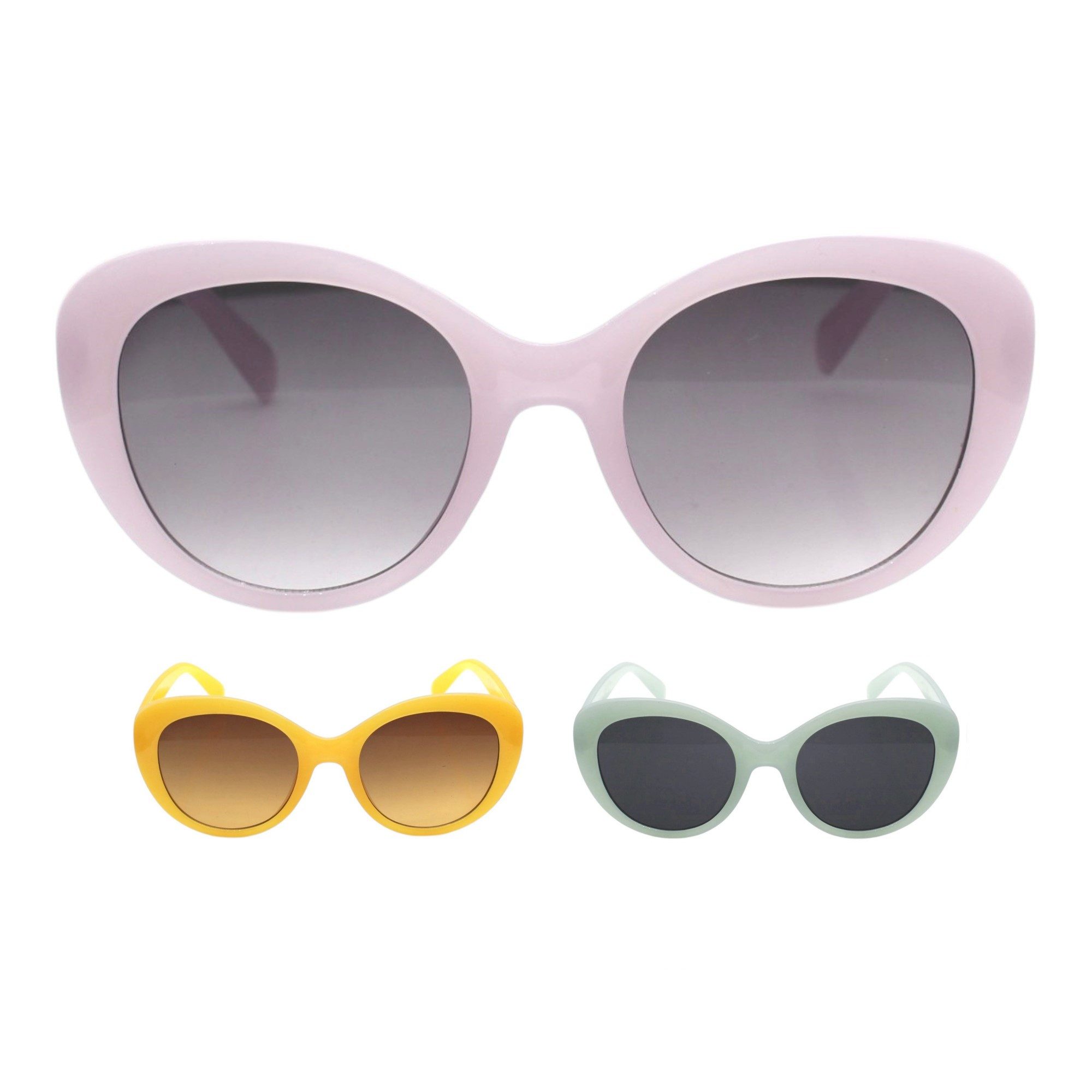 Rennec Sonnenbrille Damen Vintage Brille 60ziger Jahre Design Cat-Eye Oval Transparent Gestell in Pastellfarben Gelb, Mint, Flieder, Gläser UV400 Getönt