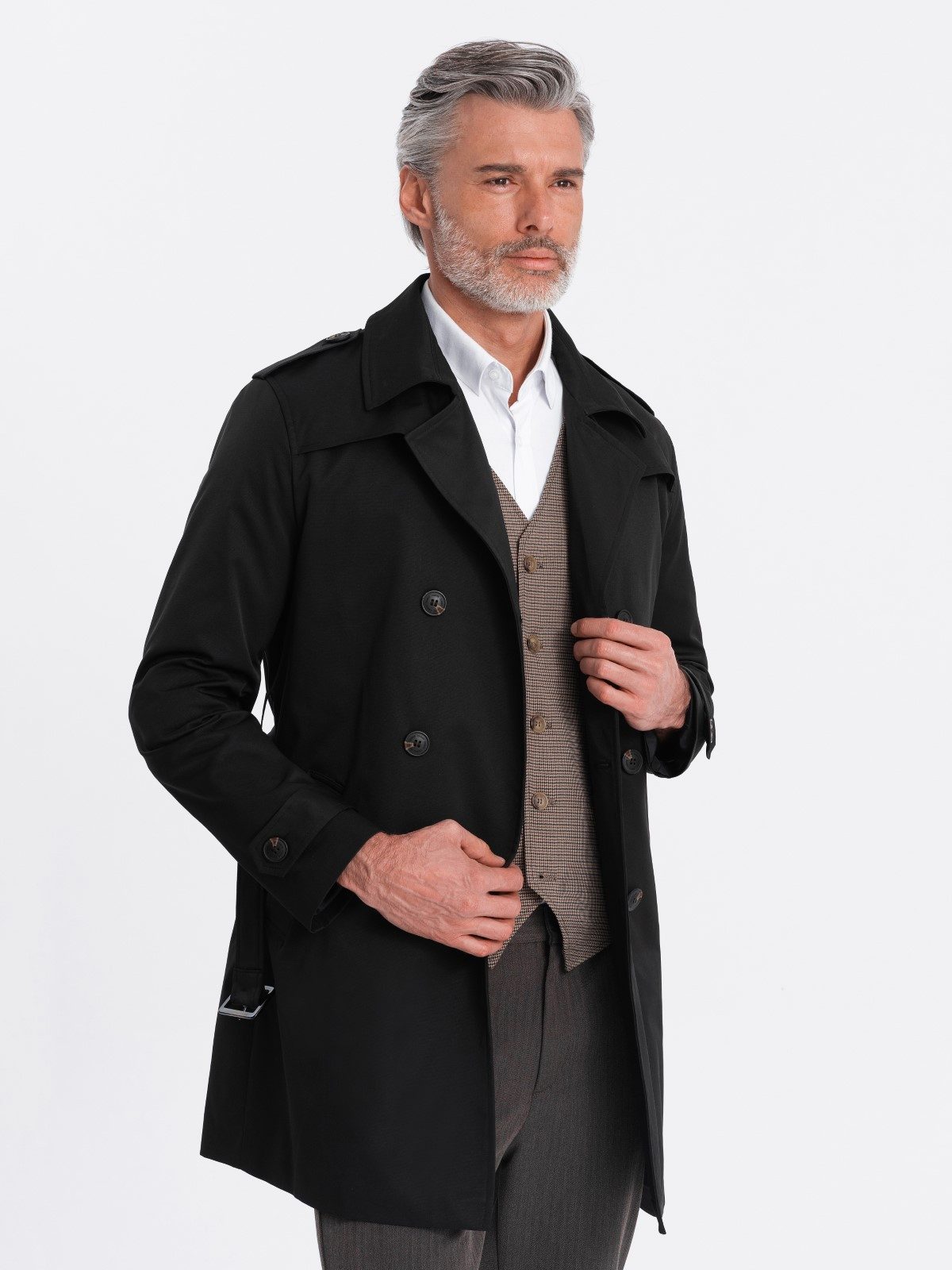 OMBRE Trenchcoat Herren-Trenchcoat SLIM FIT mit Gürtel breites Revers