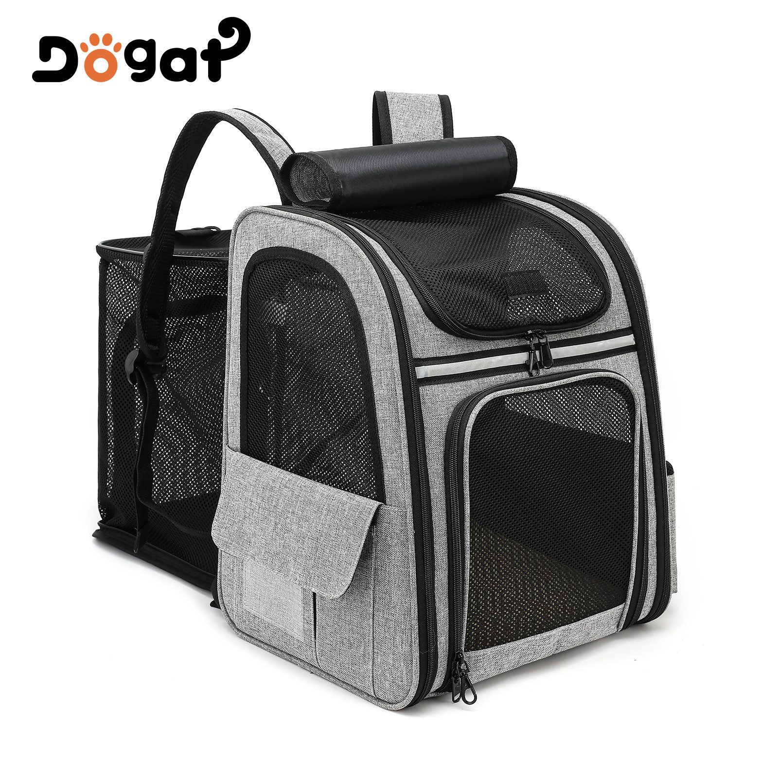 Dogat Tiertransporttasche Tiertransporttasche mit Mesh-Fenstern XXL Katzenrucksack – Faltbar bis 8 kg, BxTxH: 28 x 34 x 41 cm erweiterbar katzenrucksack für Hunde, Katzen