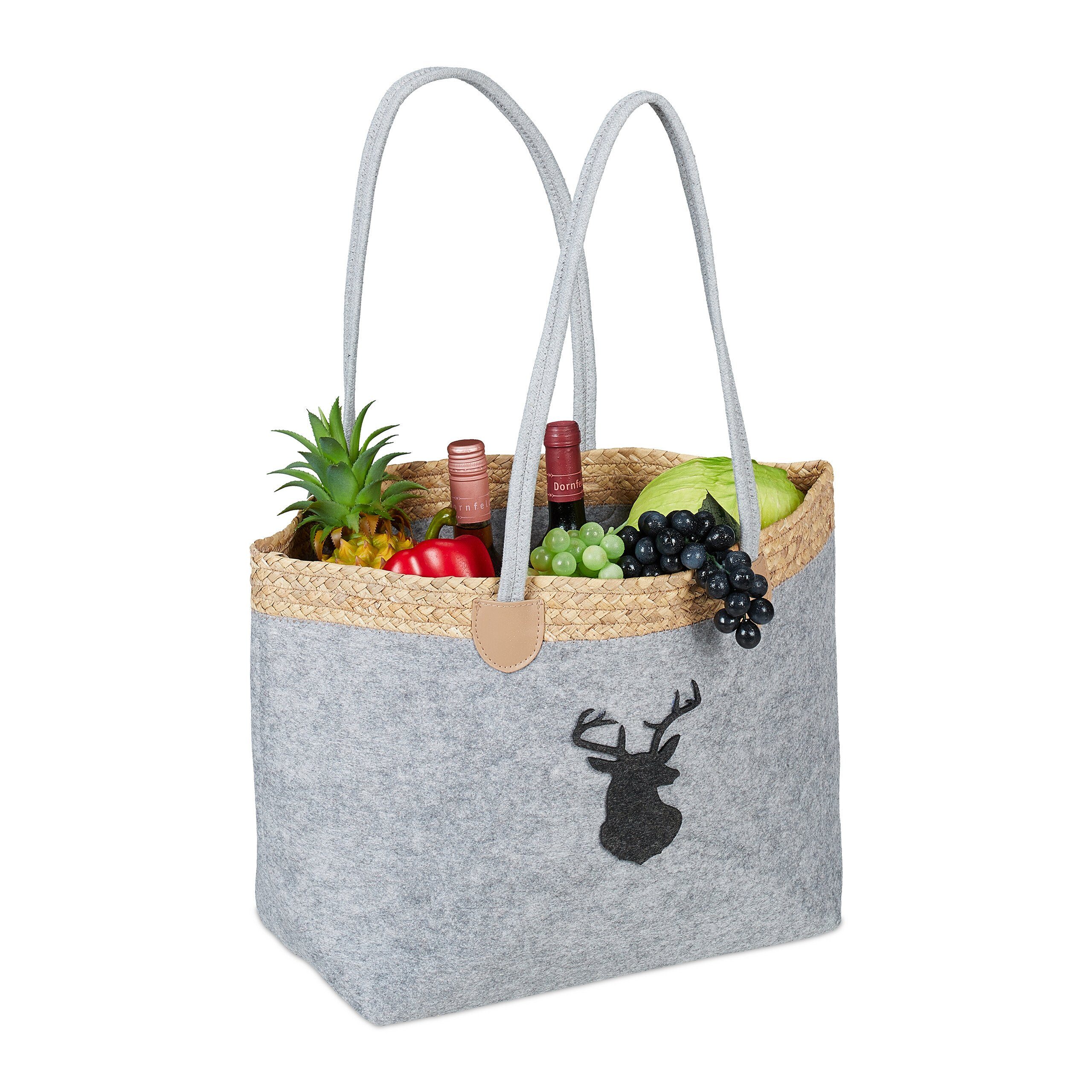 relaxdays Einkaufsshopper Filztasche mit Hirschmotiv