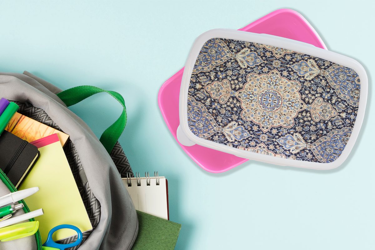 MuchoWow Lunchbox - Erwachsene, - Teppich Teppich Kunststoff rosa Kunststoff, Brotbox Persischer Blau, Brotdose - Mädchen, Kinder, Snackbox, für Mandala (2-tlg)