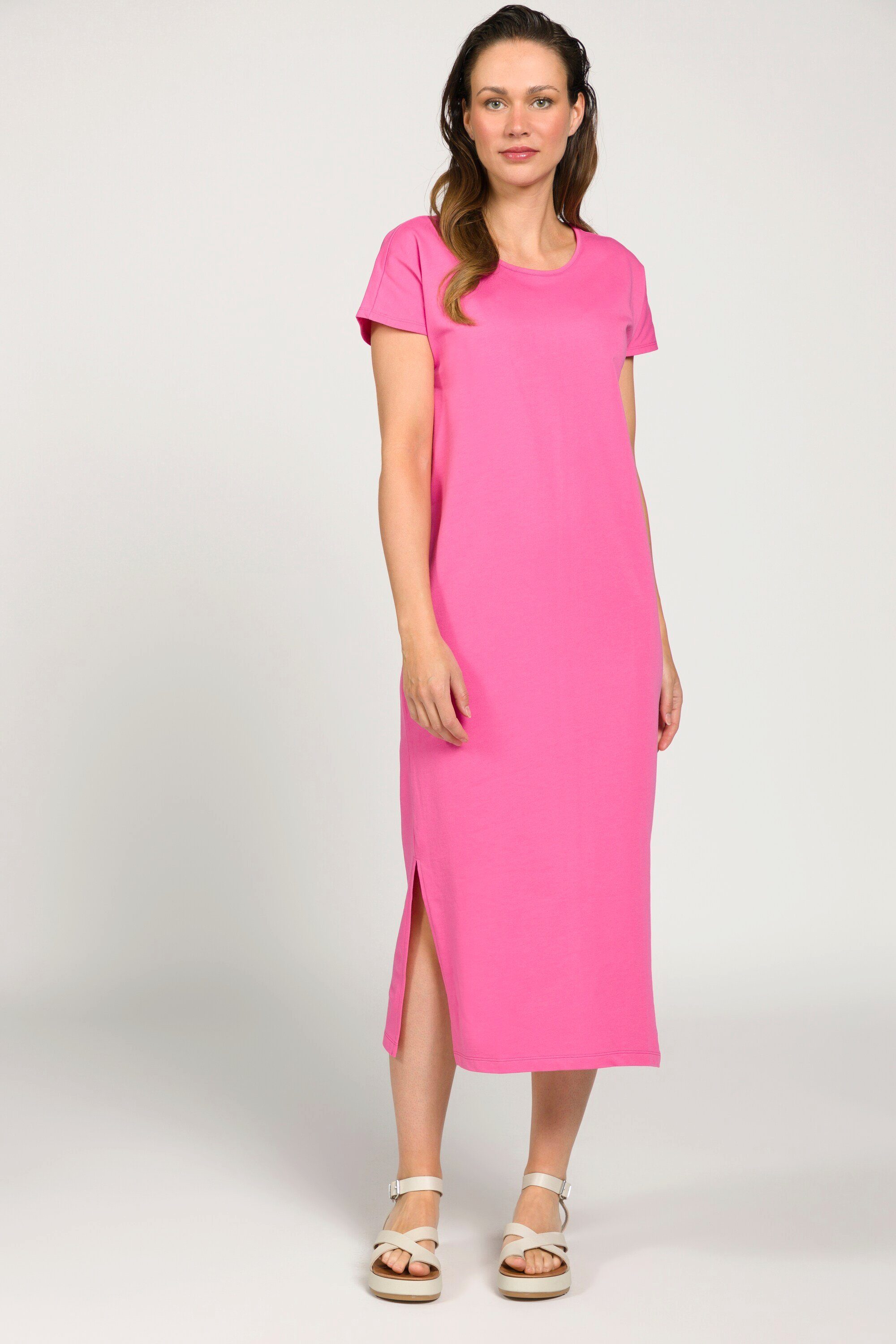 Gina Laura Jerseykleid Kleid Jersey Rundhals ärmellos Seitenschlitze pink