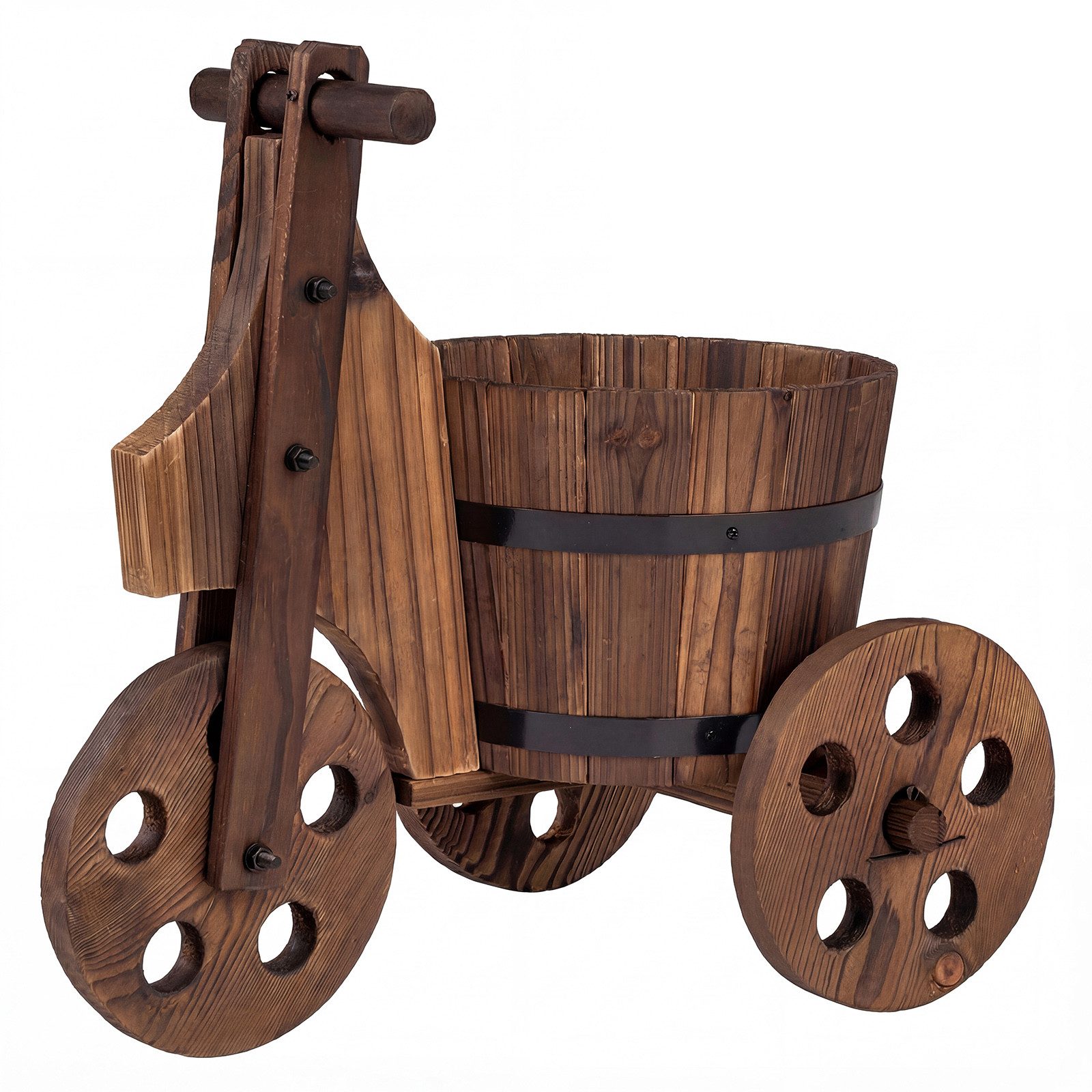 COSTWAY Blumenkasten, Rustikaler Fässer-Blumentopf-Wagen mit Ablauflöch