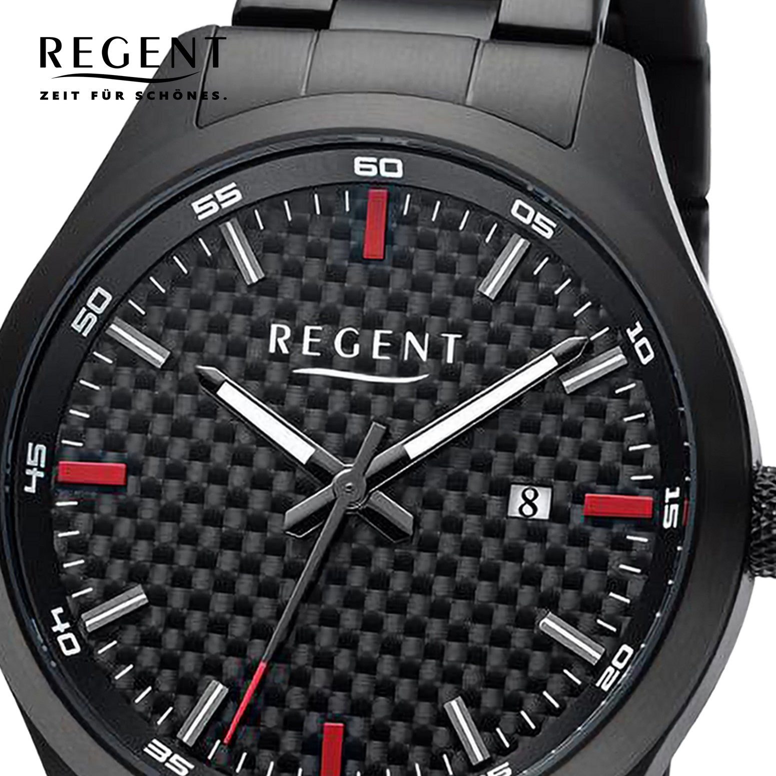 Armbanduhr Quarzuhr Herren rund, (ca. Regent Analog, Regent 42mm), Armbanduhr extra Titanarmband groß Herren
