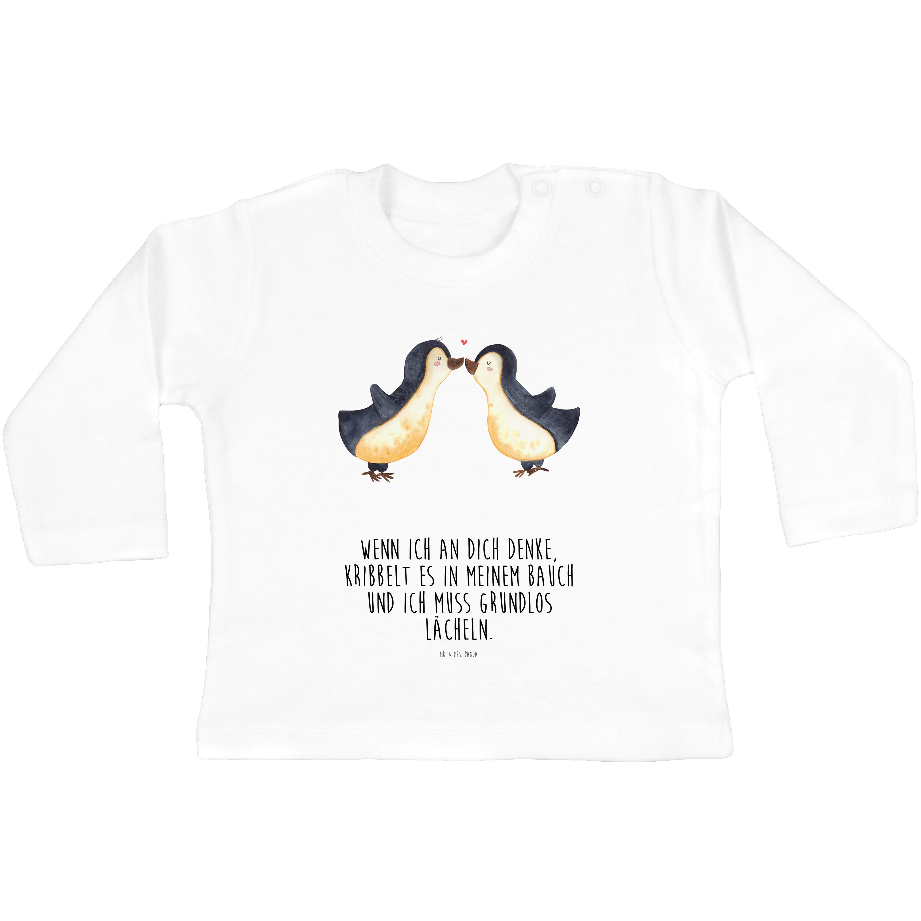 & Partner, Verlobung, Mädchen, (1-tlg) - Mrs. Mr. Panda Weiß Pinguine Kuss Kleidun Geschenk, Strampler -