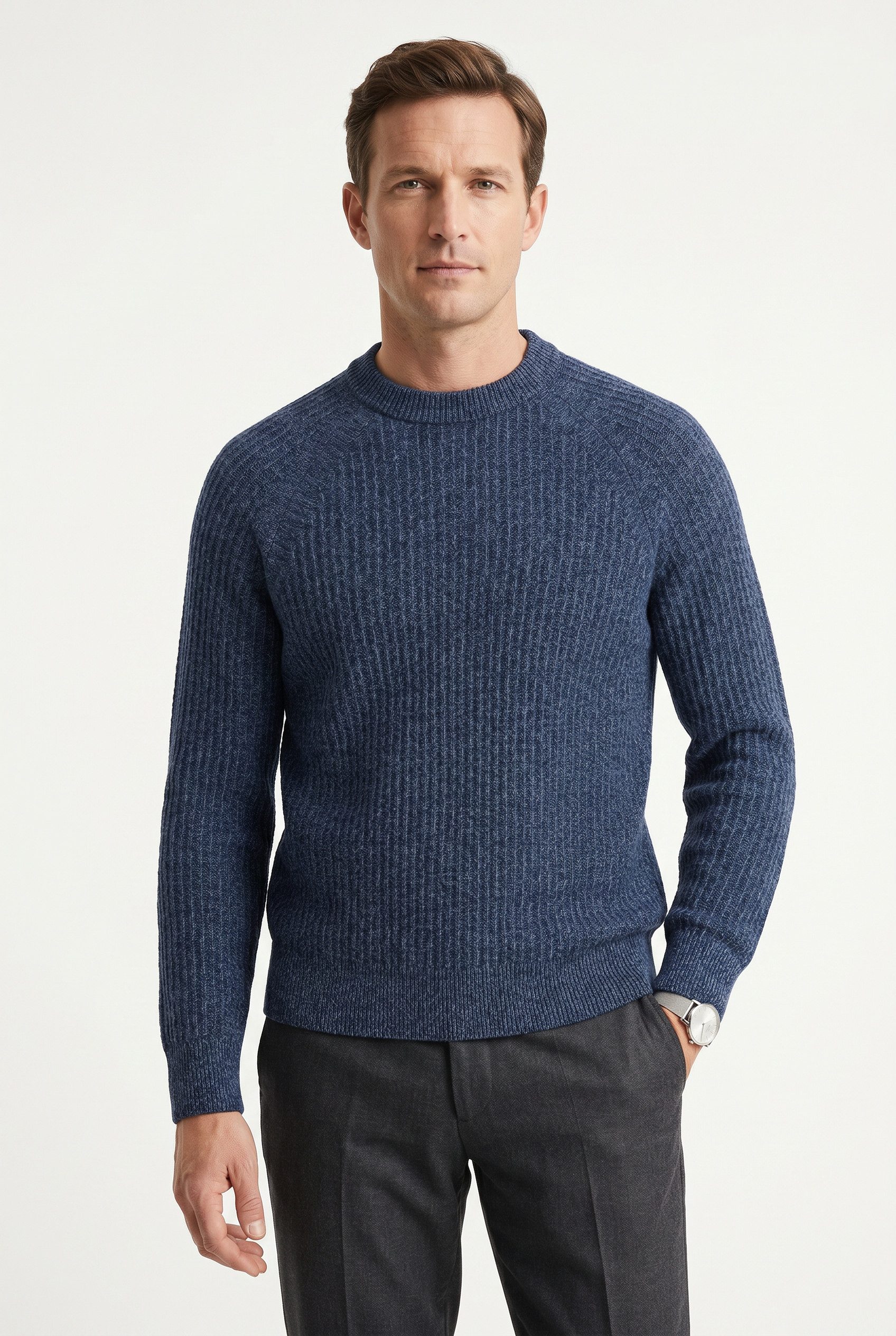 BOSS ORANGE Strickpullover Klacier Rundhalsausschnitt, Relaxed Fit, Rippstrick
