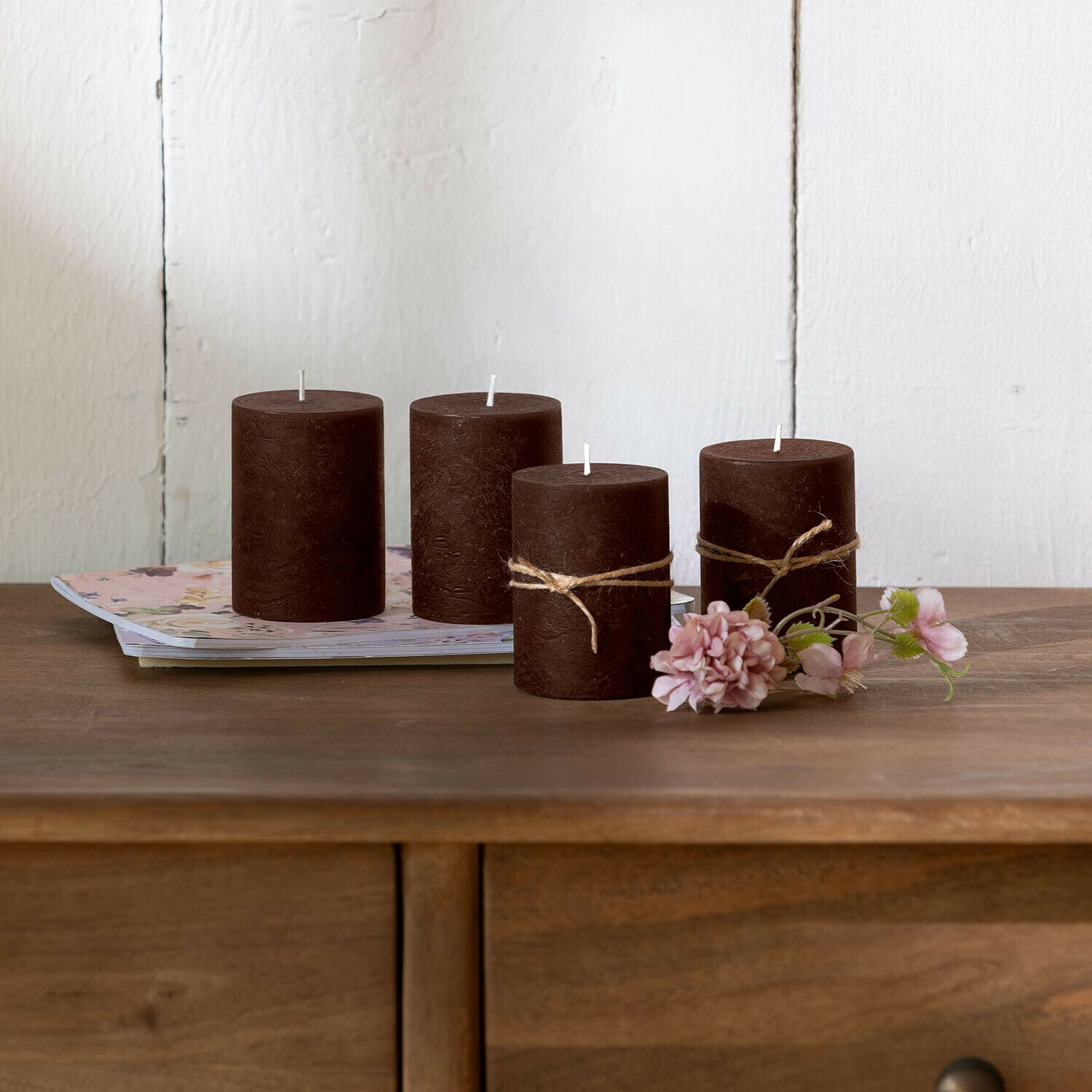 Mirabeau Stumpenkerze Kerze 4er Set Virrans dunkelbraun (4er Set, 4er Set) günstig online kaufen