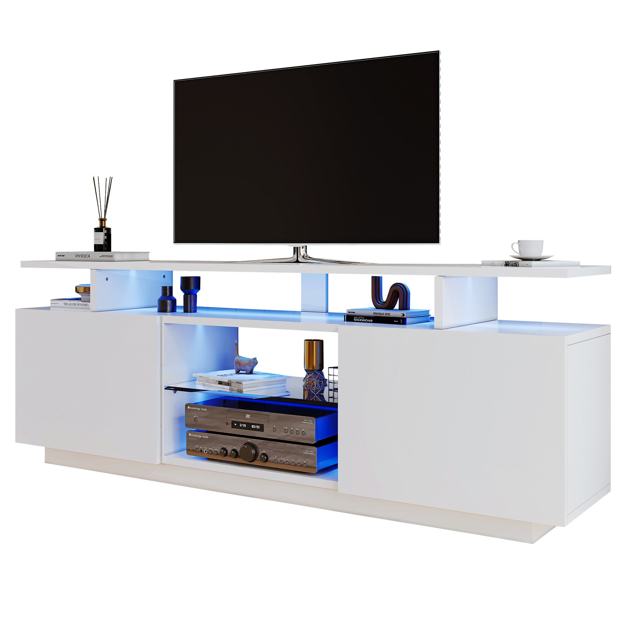 Merax Lowboard, mit LED-Beleuchtung und Glasablage,TV-Schrank Hochglanz,Fer günstig online kaufen