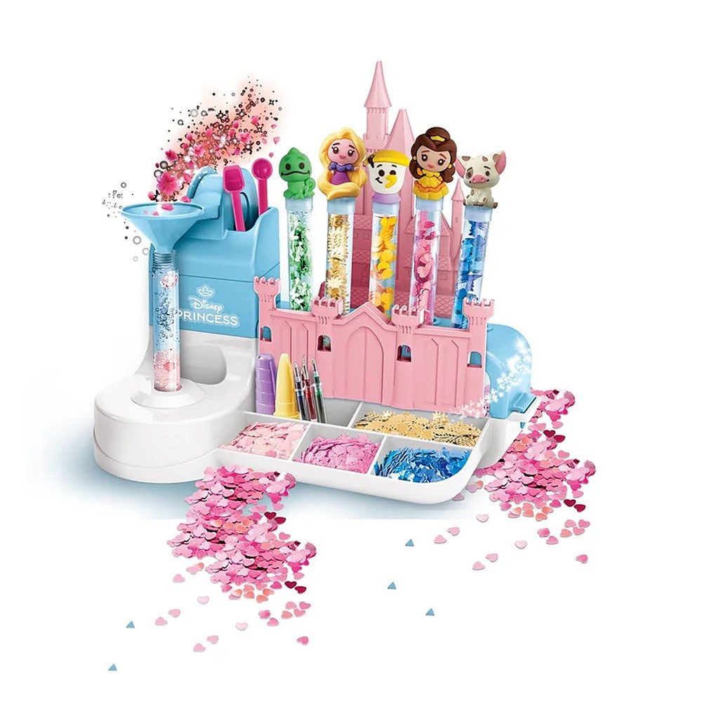 Clementoni® Kreativset Stiftewerkstatt Bastelstudio Glitzerstifte, (Spar-Set, 1-tlg., 8 Stifte 50+ Teile bunt), 8 Prinzessinnen-Stifte, 50+ Zubehörteile, ab 6 Jahren