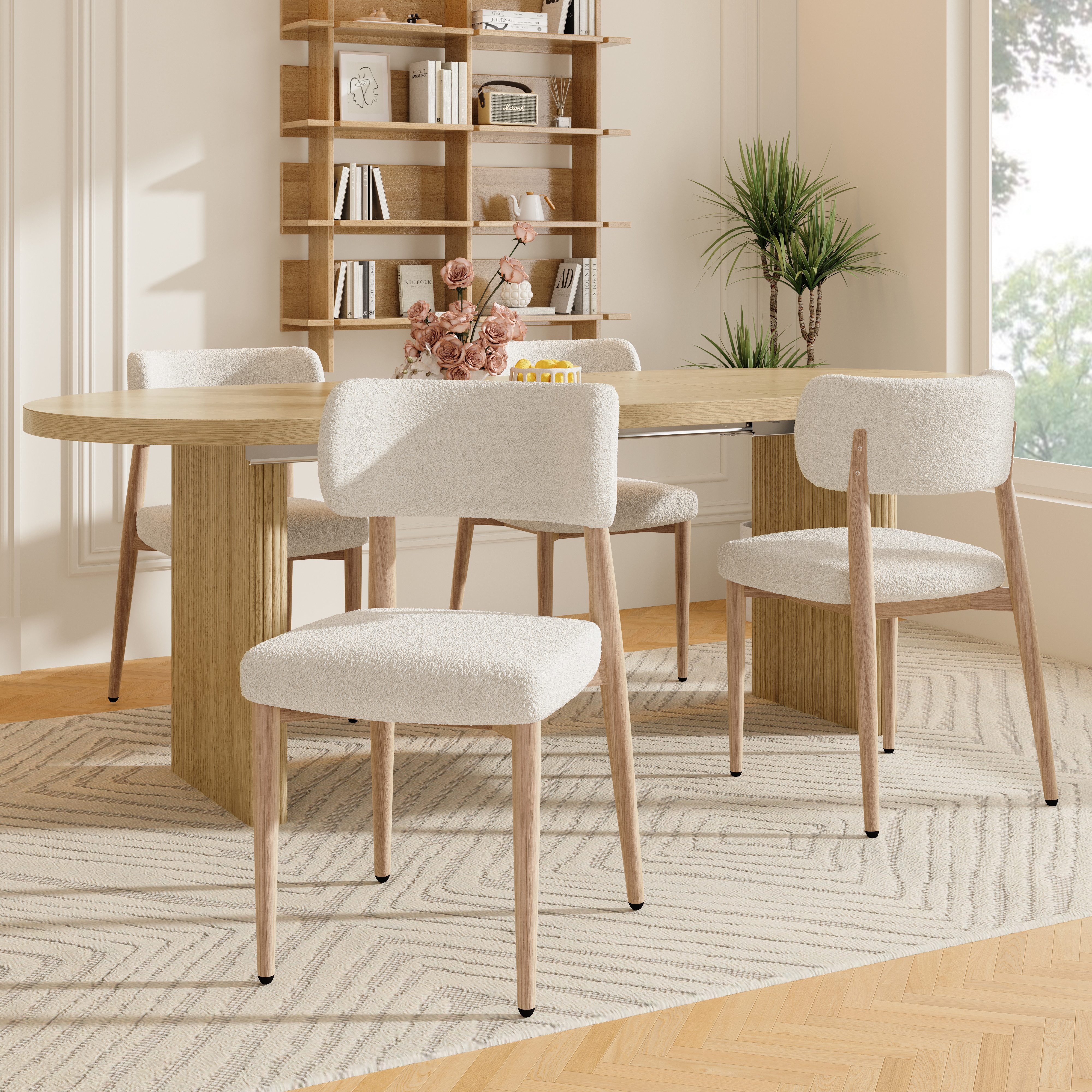 STILVORA Esszimmerstuhl 4-er Essstühle aus Metall für Wohnzimmer Esszimmer boucle Naturfarbe (Küchenstuhl in Holzoptik, bequem und atmungsaktiv, 4 St), moderner Stil, pflegeleicht, Einfache Montage