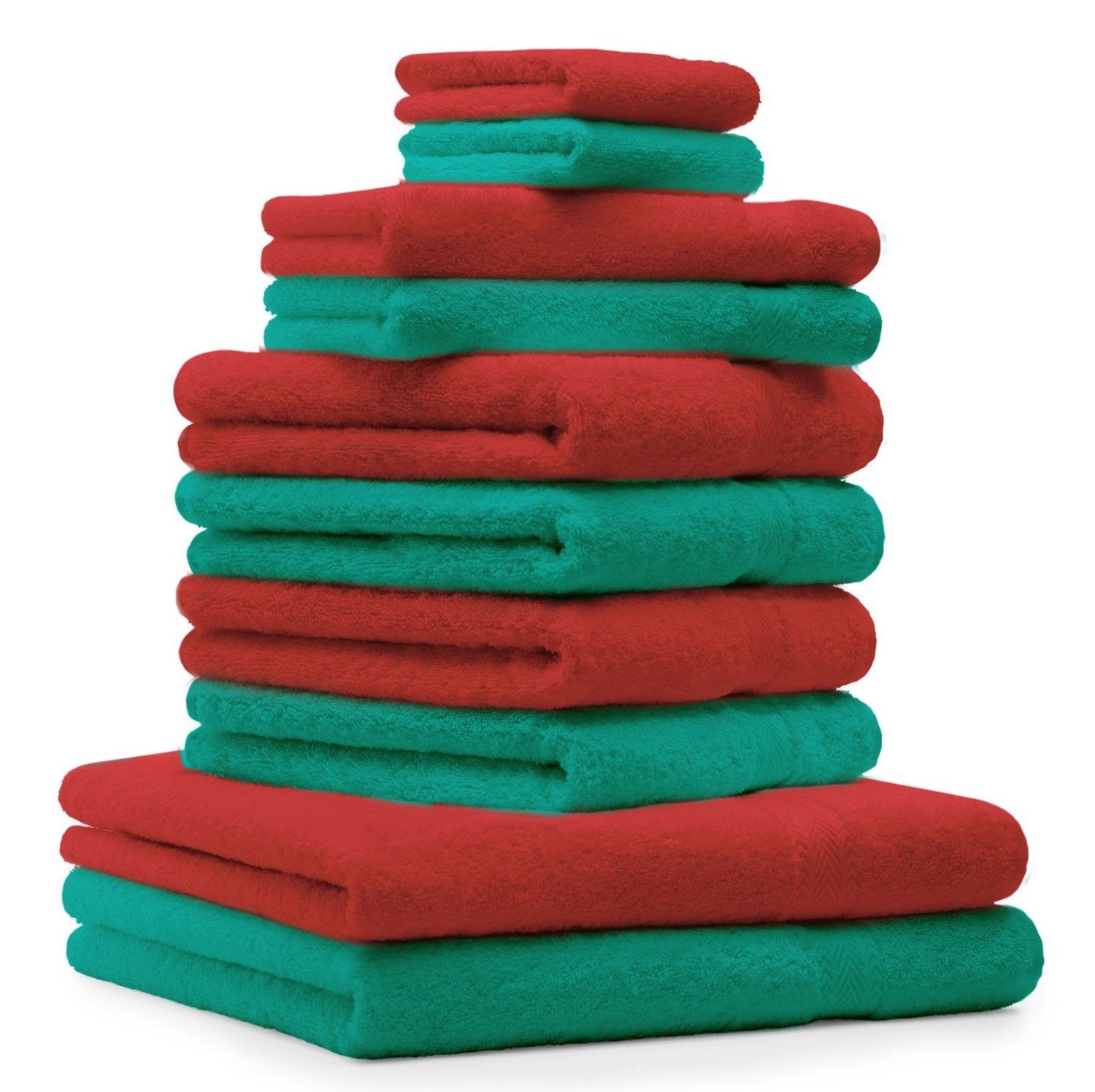 Betz Handtuch Set 10-TLG. Handtuch-Set Classic Farbe smaragdgrün und rot, 100% Baumwolle