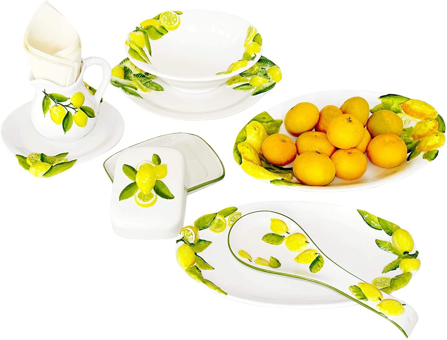 Zitronen Servierplatte x cm), Zitrone, Relief Dessertteller 19 mit handgemachter 34 Lashuma (1-tlg., Keramik,