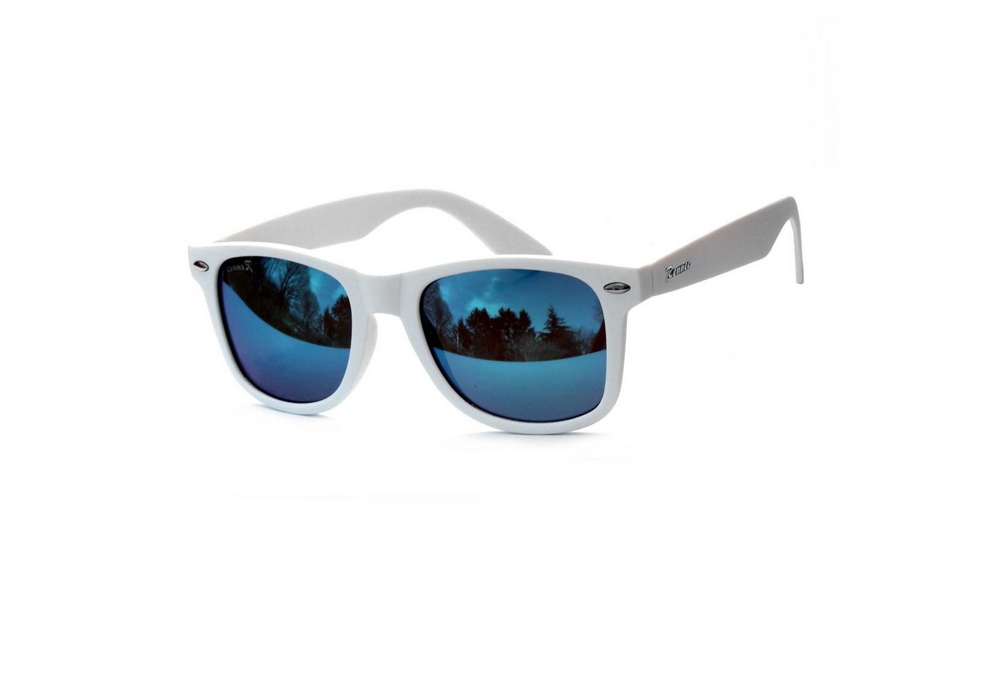 Rennec Sonnenbrille (Ovale Sonnenbrille Herren Festivalbrille Damen Weiß Matt Markenbrille, Retro Nerd Brille mit Brillenbeutel) Gläser Getönt oder Verspiegelt 3in2 Bügelgelenke