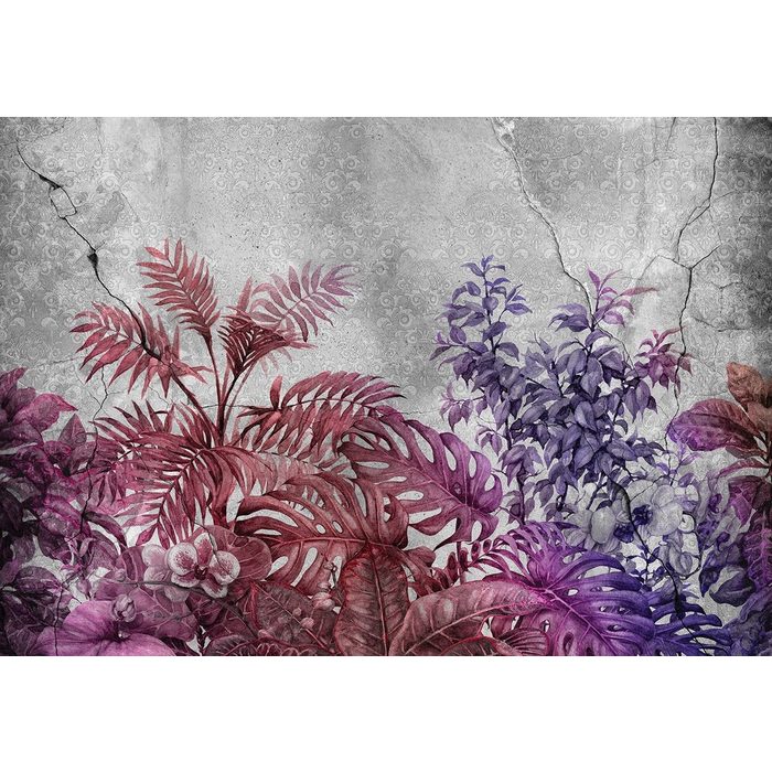 Consalnet Papiertapete Violette Pflanzen/Beton floral