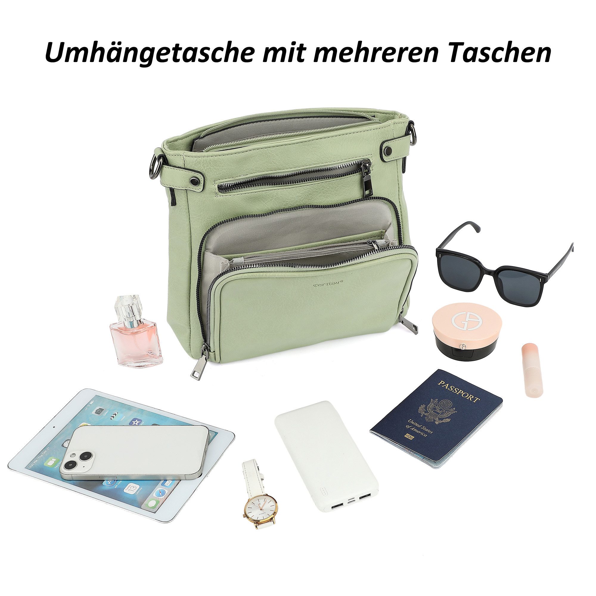 TAN.TOMI Schultertasche Handtasche damen mittelgroß Umhängetaschen crossbody bag, Retro leder PU damentaschen mit breitem gurt handtaschen