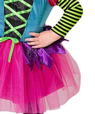 Karneval-Klamotten Hexen-Kostüm Mädchen bunt Kinder Kostüm Halloween, Mehrfarbriges Hexenkleid mit Tüll Hexenhut und Hexenbesen