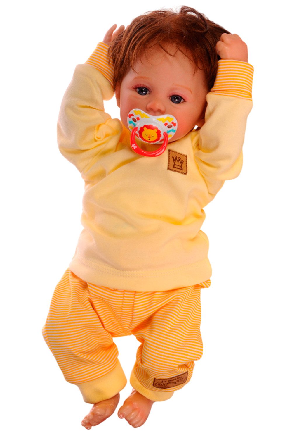 Langarmshirt & Hose Baby Anzug Erstlingsset in Gelb gestreift Mitwachshose Shirt unisex