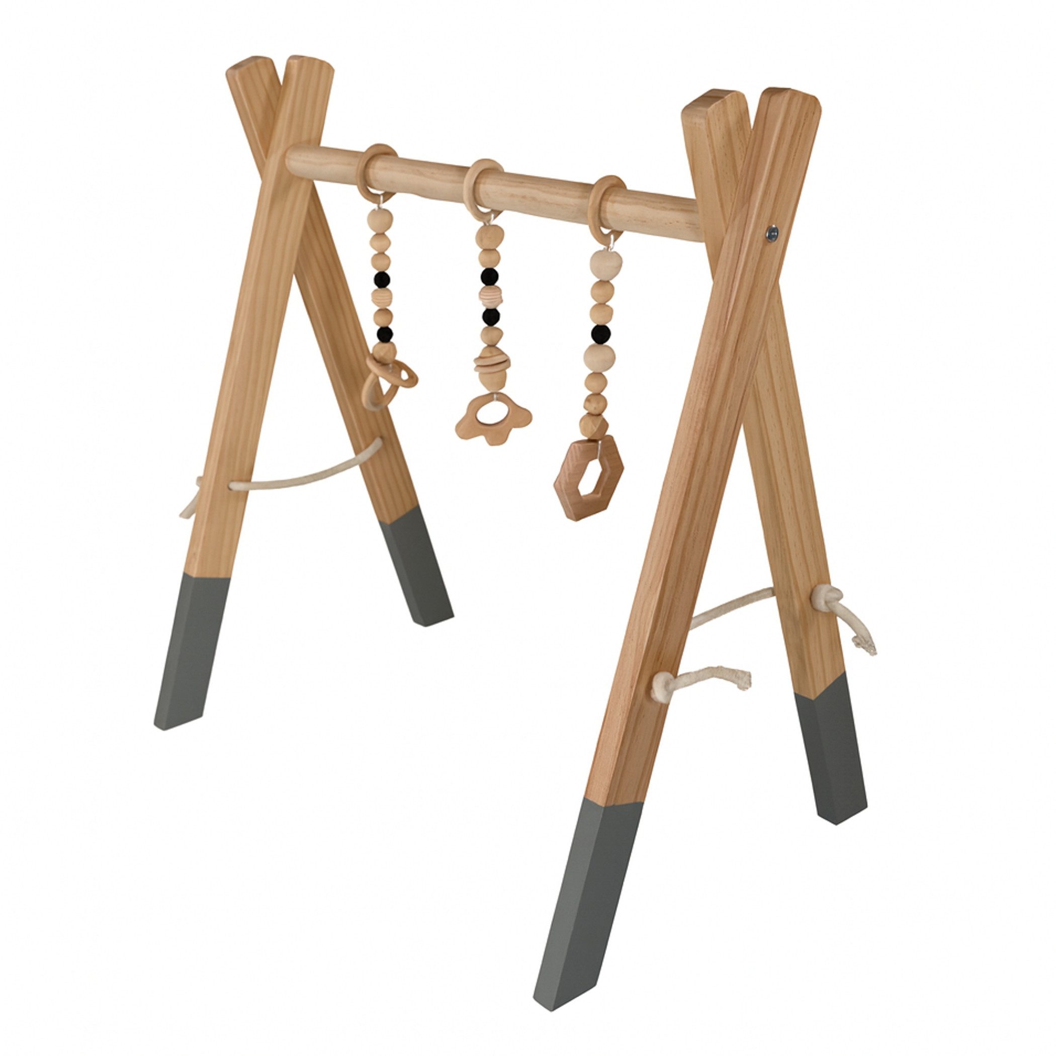 Lemodo Spielbogen Baby aus Kiefernholz natur, klappbar mit Anhängern, aus Holz, klappbar