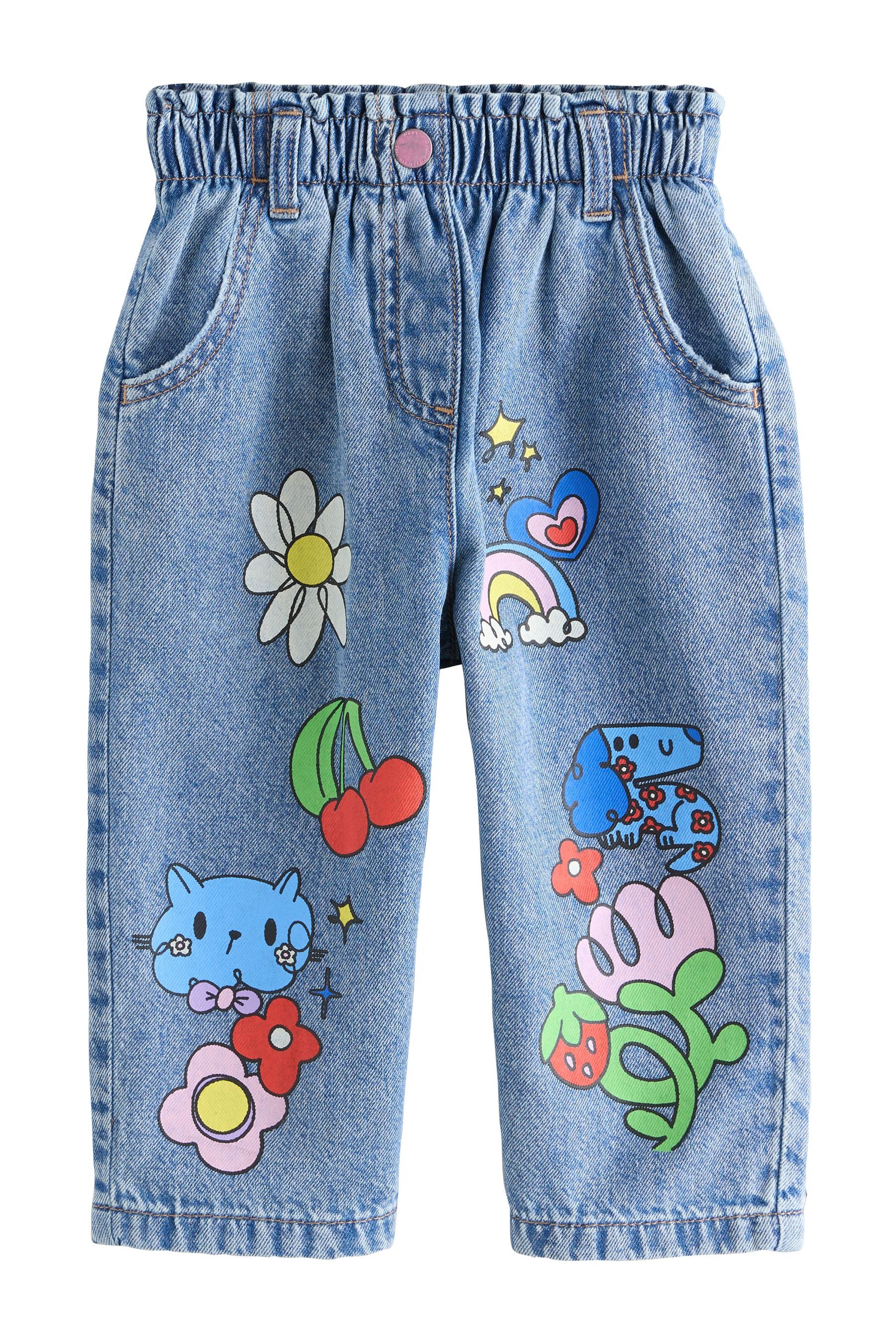 Dehnbund-Jeans Jeans mit Doodle-Print