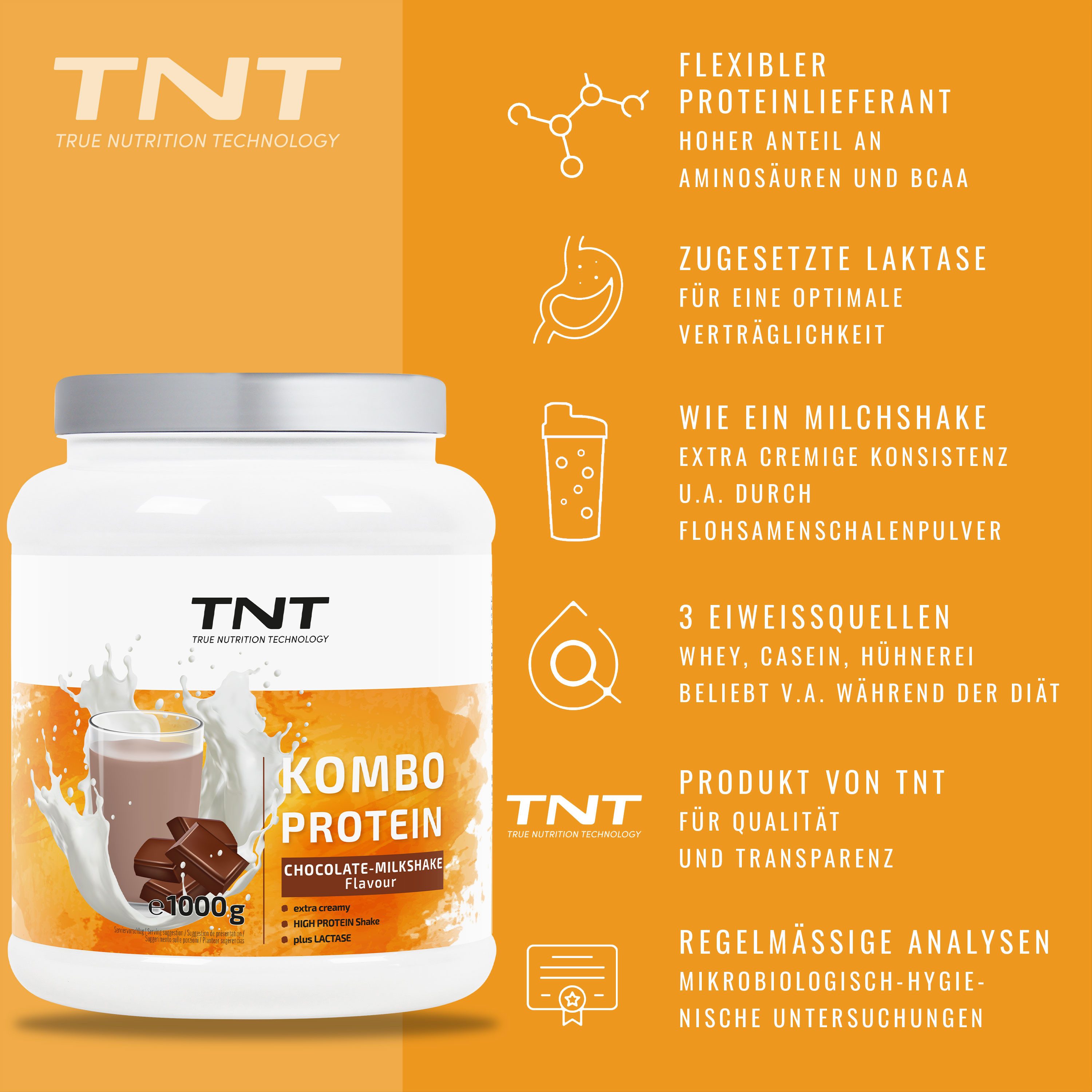 TNT (True Nutrition Technology) Kombo Protein - Extra cremige Konsistenz - mit Flohsamenschalenpulver Pulver