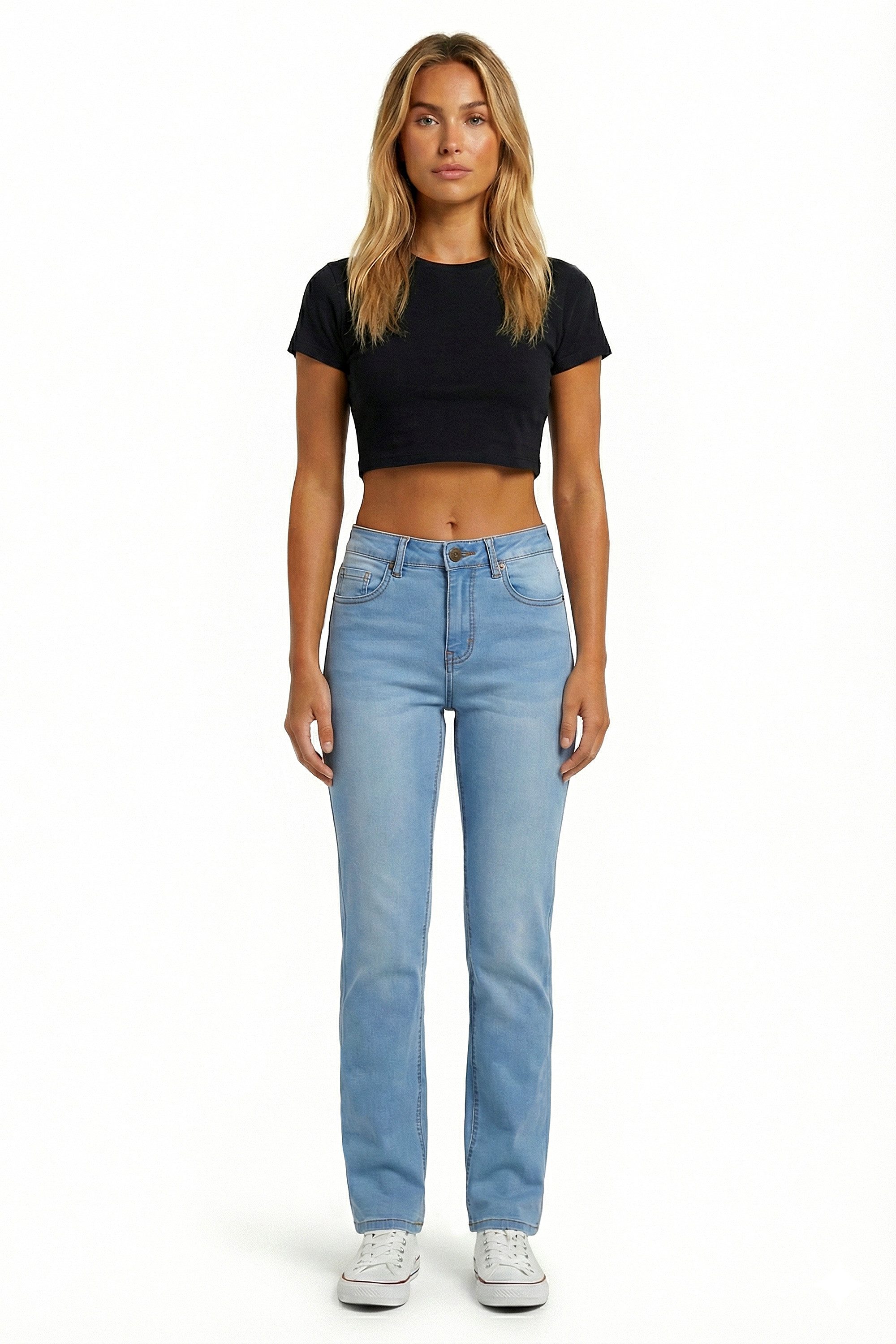 ESRA Straight-Jeans Damen Stretch-Jeans Premium Baumwolle Jeanshose Damen Straight Fit G14 Straight Jeans Damen High Waist Stretch Jeans Damen Regular Hose