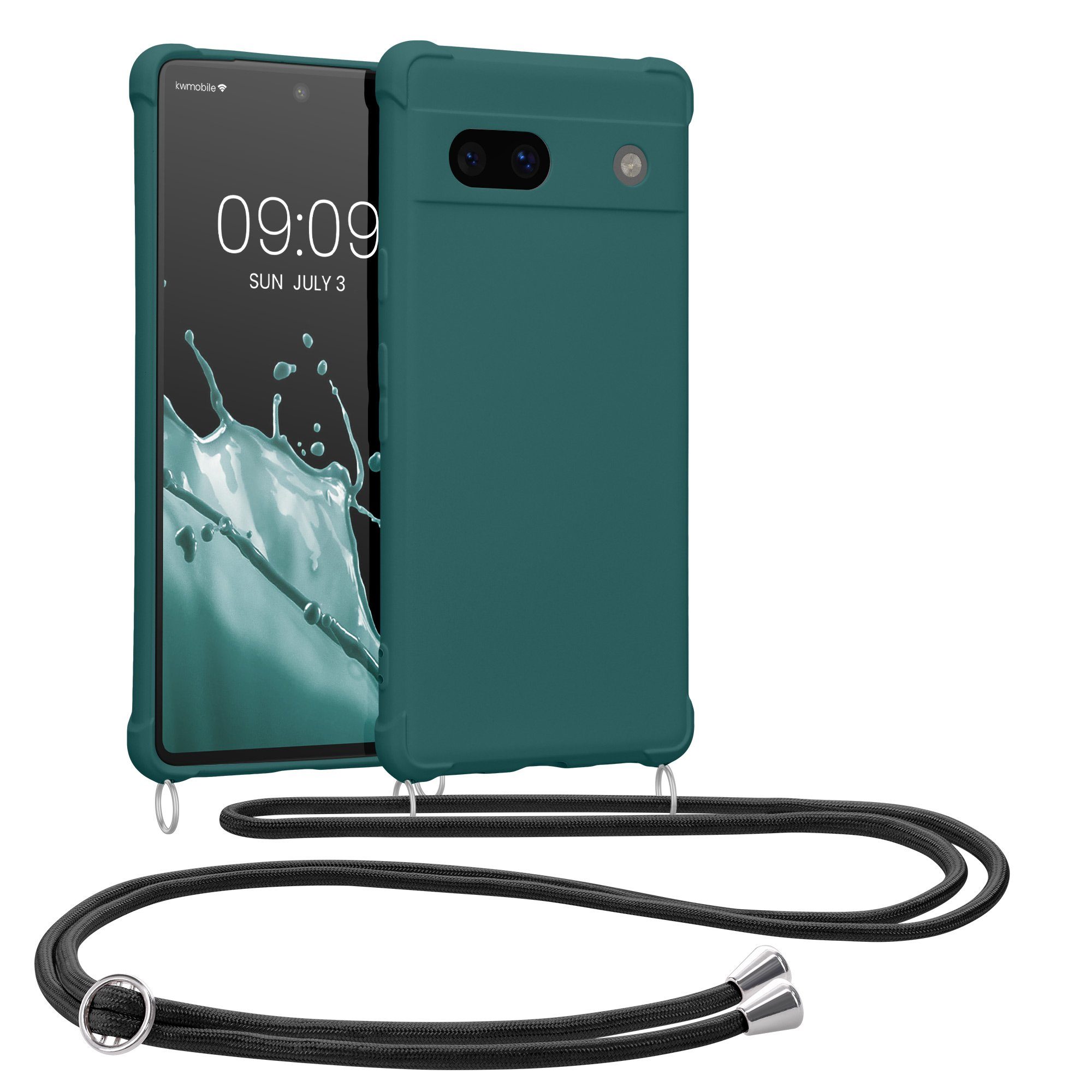 kwmobile Etui Hülle für Google Pixel 7a, mit Metall Kette zum Umhängen - Silikon Handy Cover Case Schutzhülle
