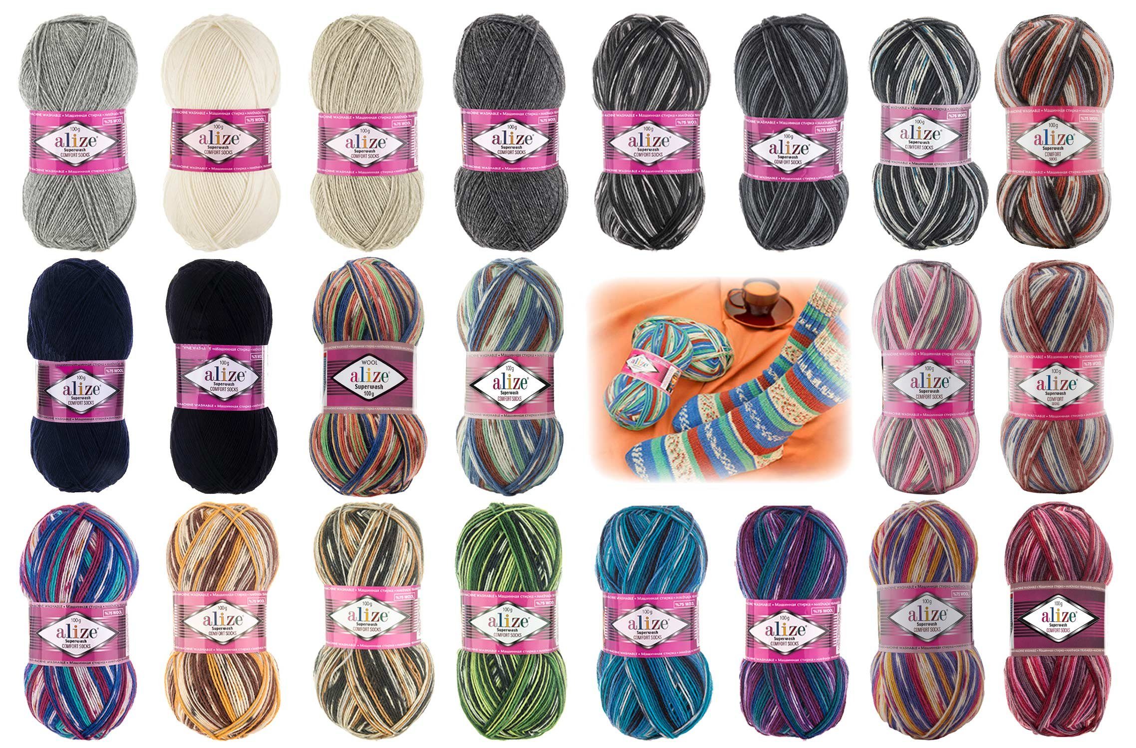 Alize 2 x 100g Sockenwolle Superwash Comfort Häkelwolle, 840 m (2-St), 55 weiß
