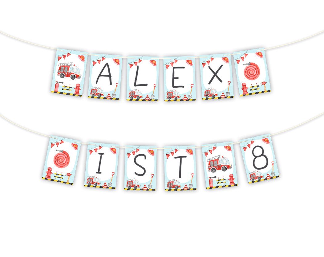 JUNAPACK Papierdekoration Party Set Deko Girlande Konfetti Tischset Kinder Geburtstag Feuerwehr, Party Set mit Girlande, Konfetti und Tischsets Feuerwehr
