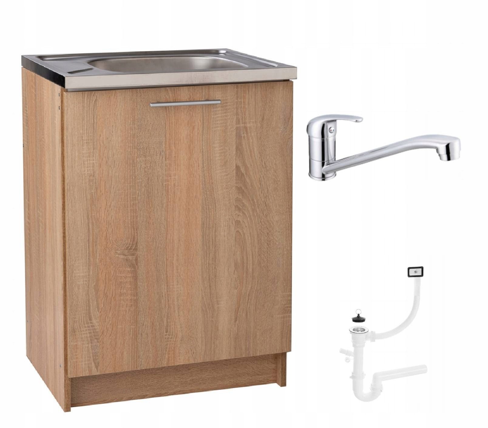 STAMAR Spülenschrank Küchenschrank 60cm Sonoma Spüle Edelstahl Armatur Chro günstig online kaufen