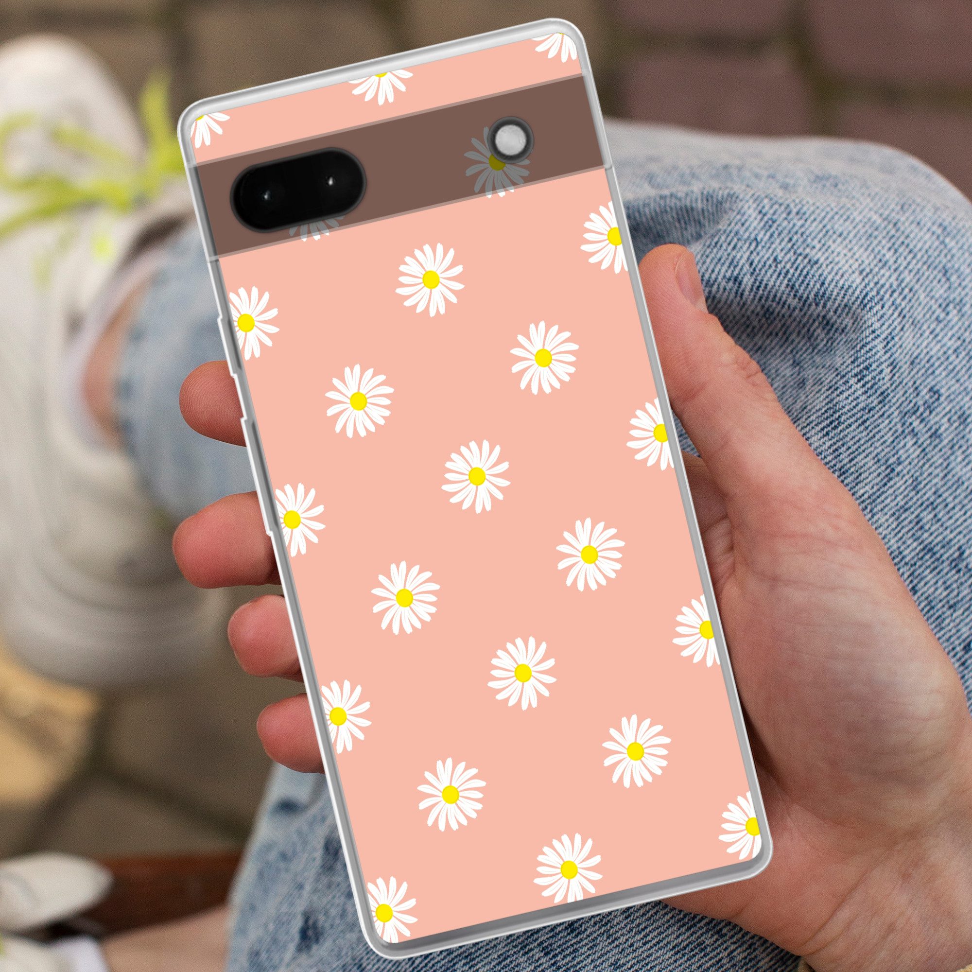 MuchoWow Handyhülle für Google Pixel 6a Gänseblümchen - Pastell - Weiß - Rosa - Blumendruc, Phone Case, Silikon, Schutzhülle Dünn