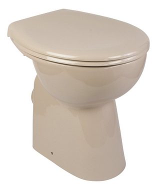 Calmwaters Tiefspül-WC, Bodenstehend, Abgang Waagerecht, 7 cm erhöht, spülrandlos, Beige-Bahamabeige, WC Sitz Absenkautomatik