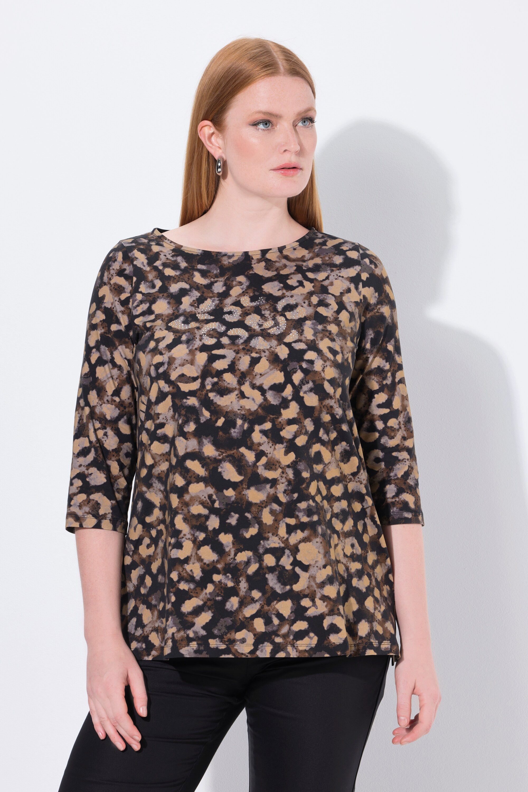 Ulla Popken T-Shirt Shirt Ziersteine A-Linie Rundhals 3/4-Arm günstig online kaufen