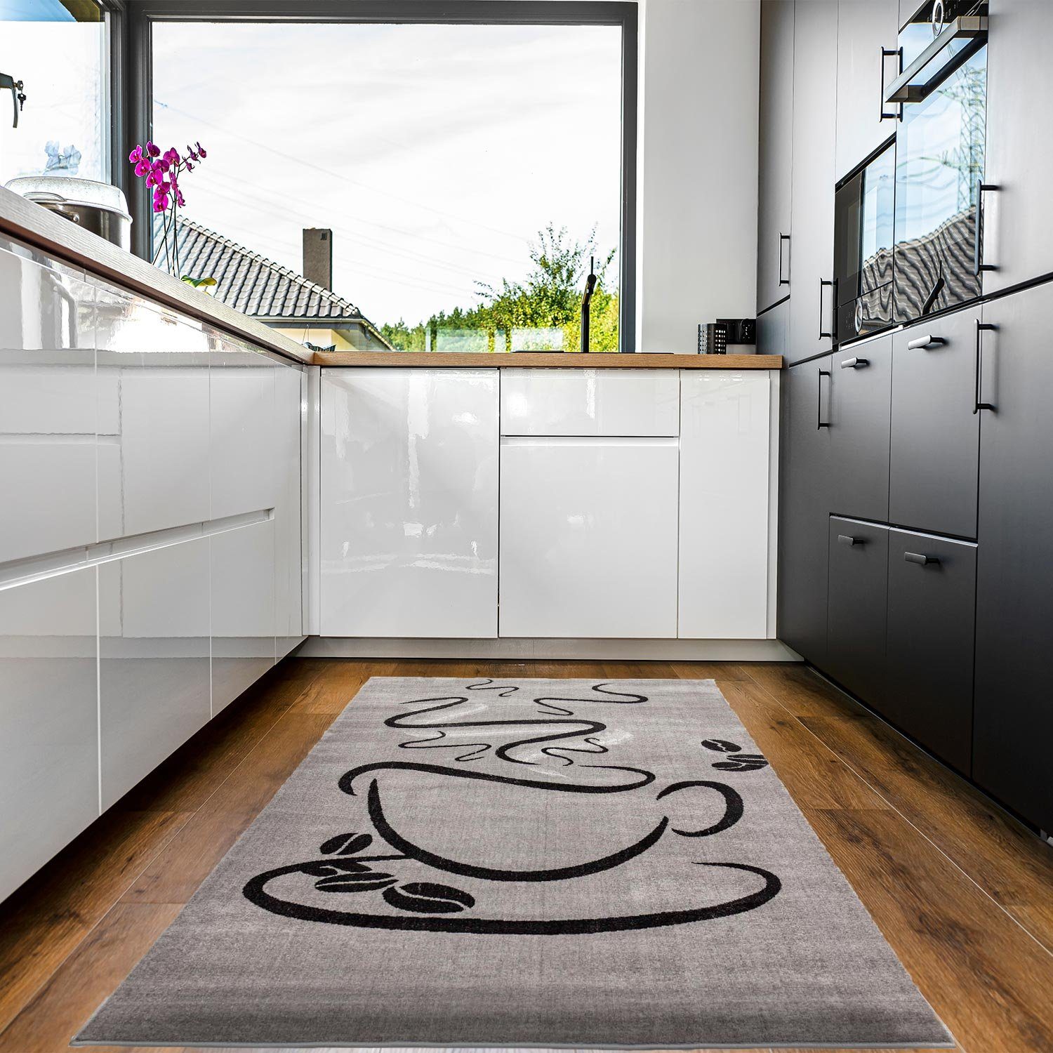 Vimoda Teppich Küchenteppich Grau Trendiger Kaffee Motiv, Rechteckig, Höhe: günstig online kaufen