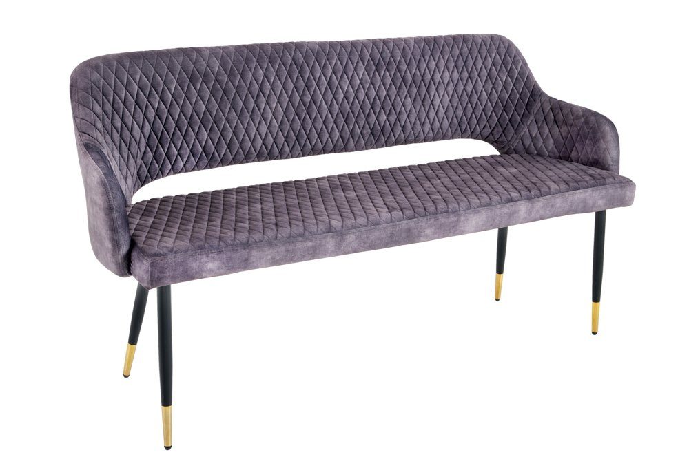LebensWohnArt Sitzbank Design Sitzbank FRANCE 160cm Samt grau Ziersteppung Armlehnen
